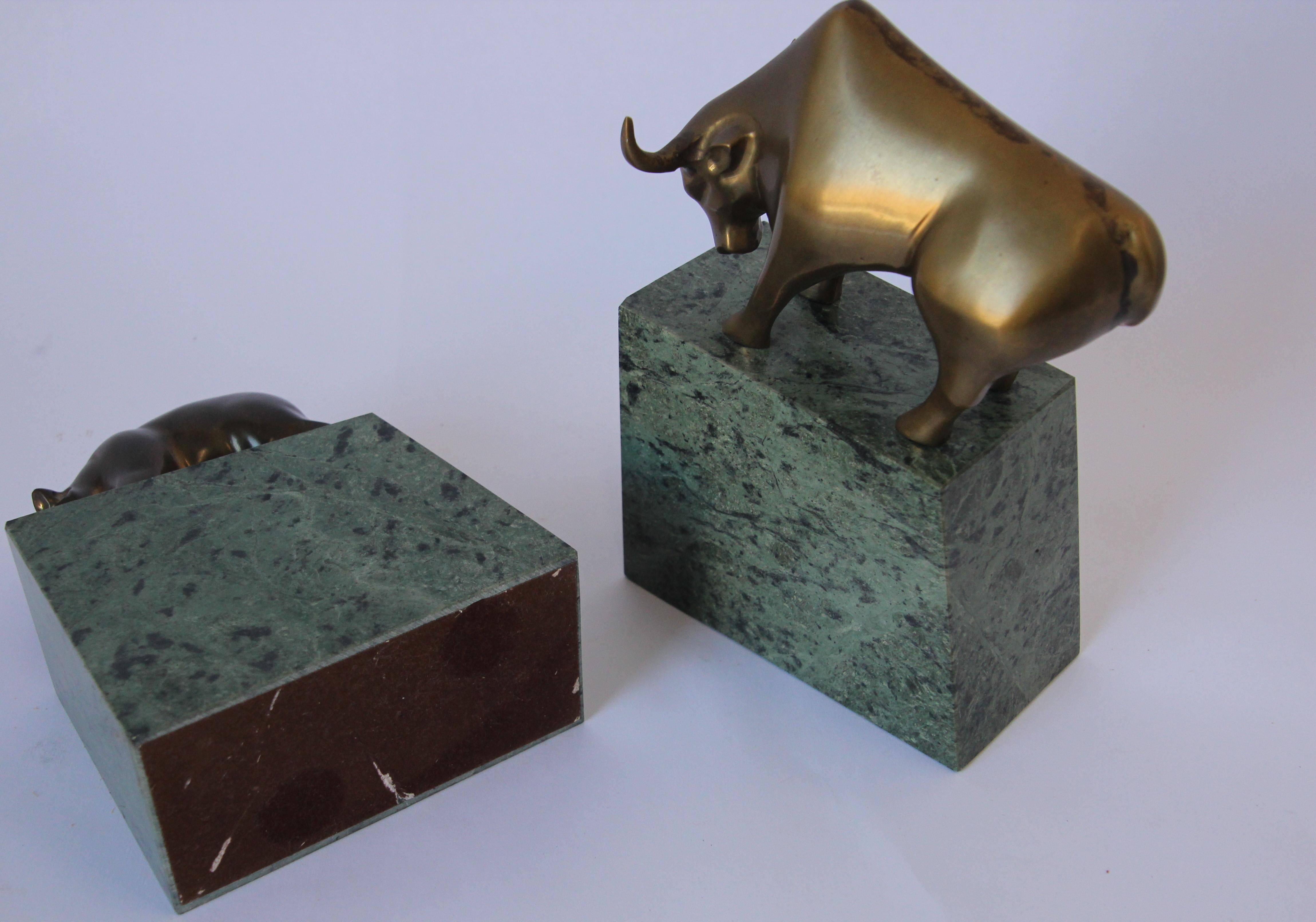 Polished Brass Bull and Bear Bookends Paperweights 8