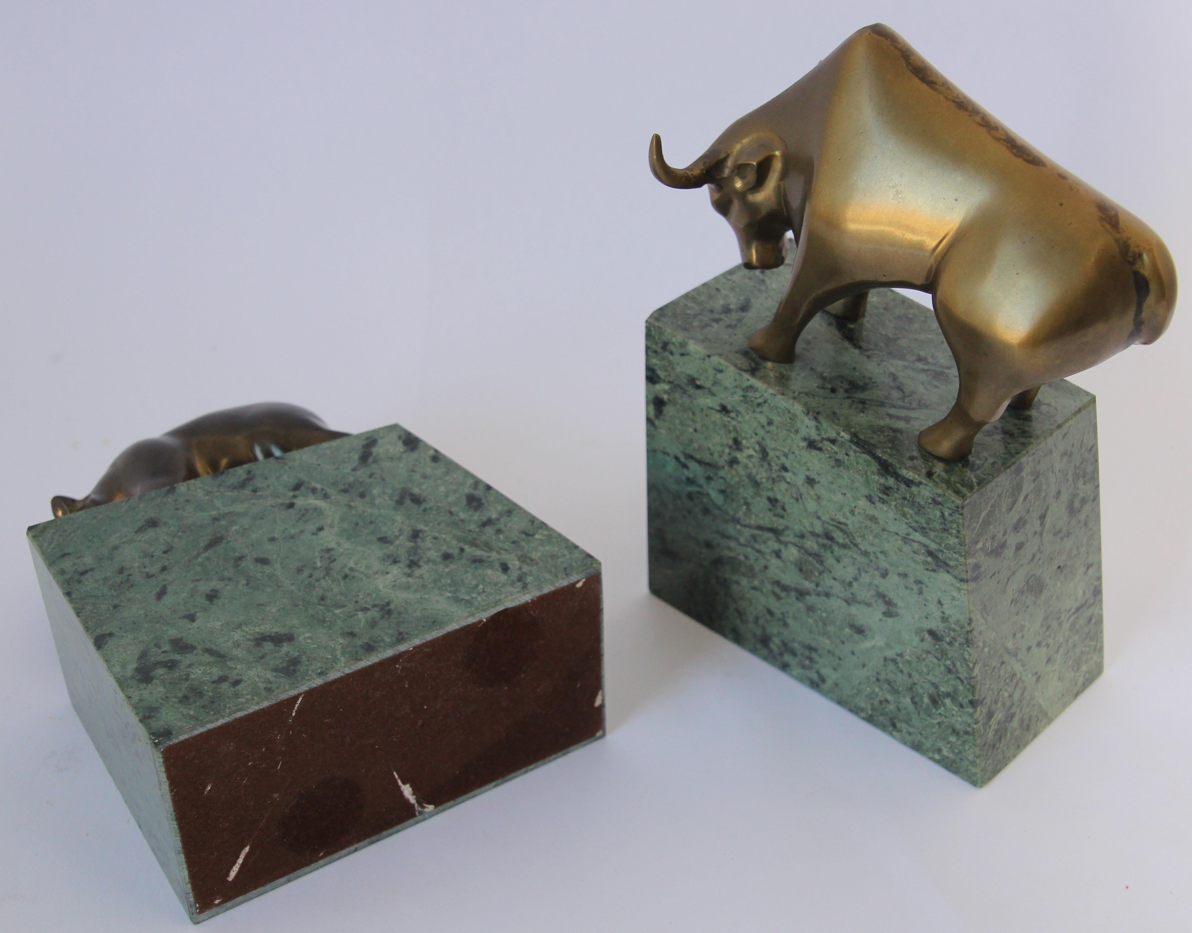 Polished Brass Bull and Bear Bookends Paperweights 9