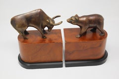 Polished Brass Bull and Bear Bookends Paperweights