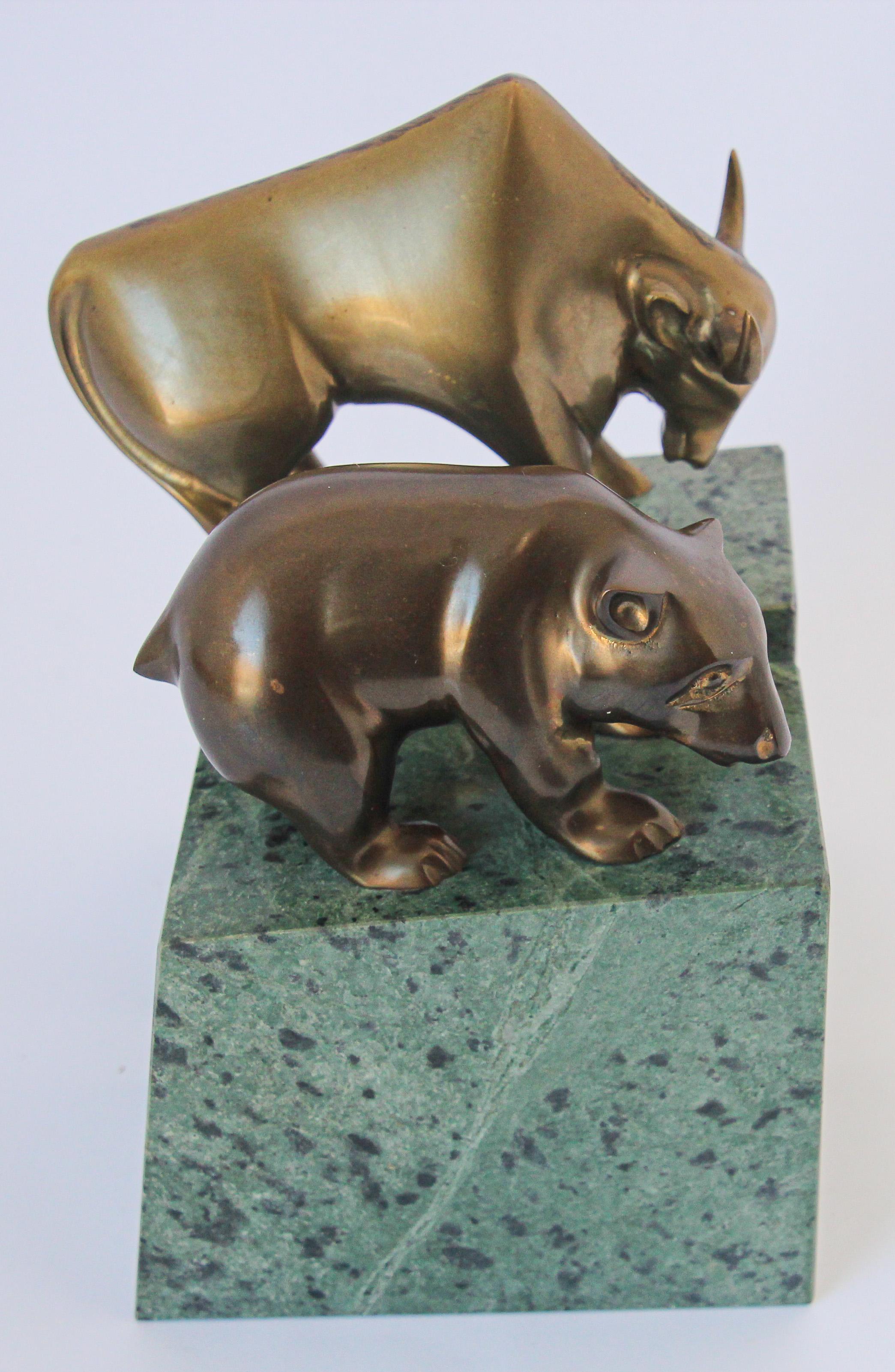 Hand-Crafted Polished Brass Bull and Bear Bookends Paperweights