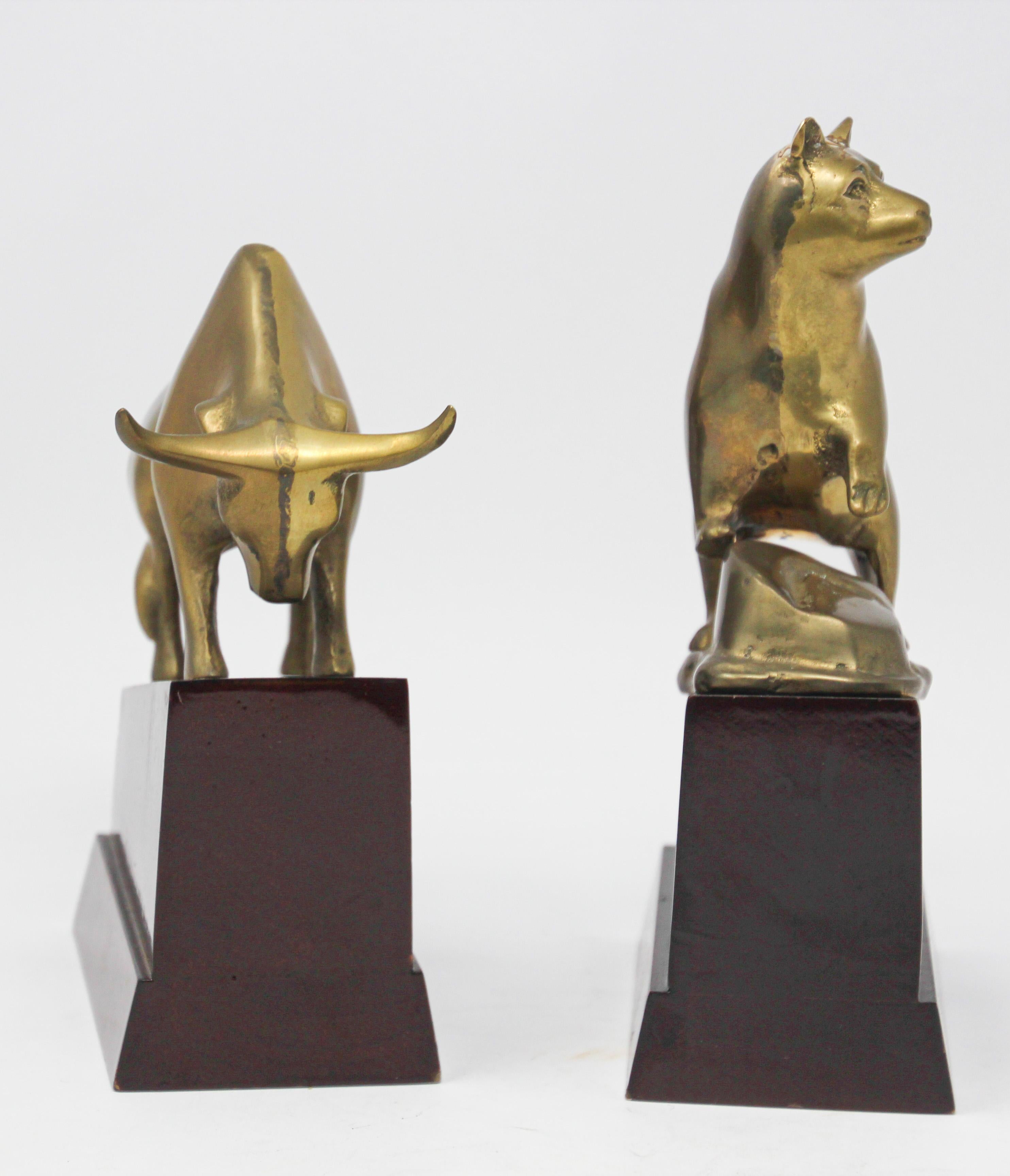 Polished Brass Bull and Bear Bookends Paperweights 1