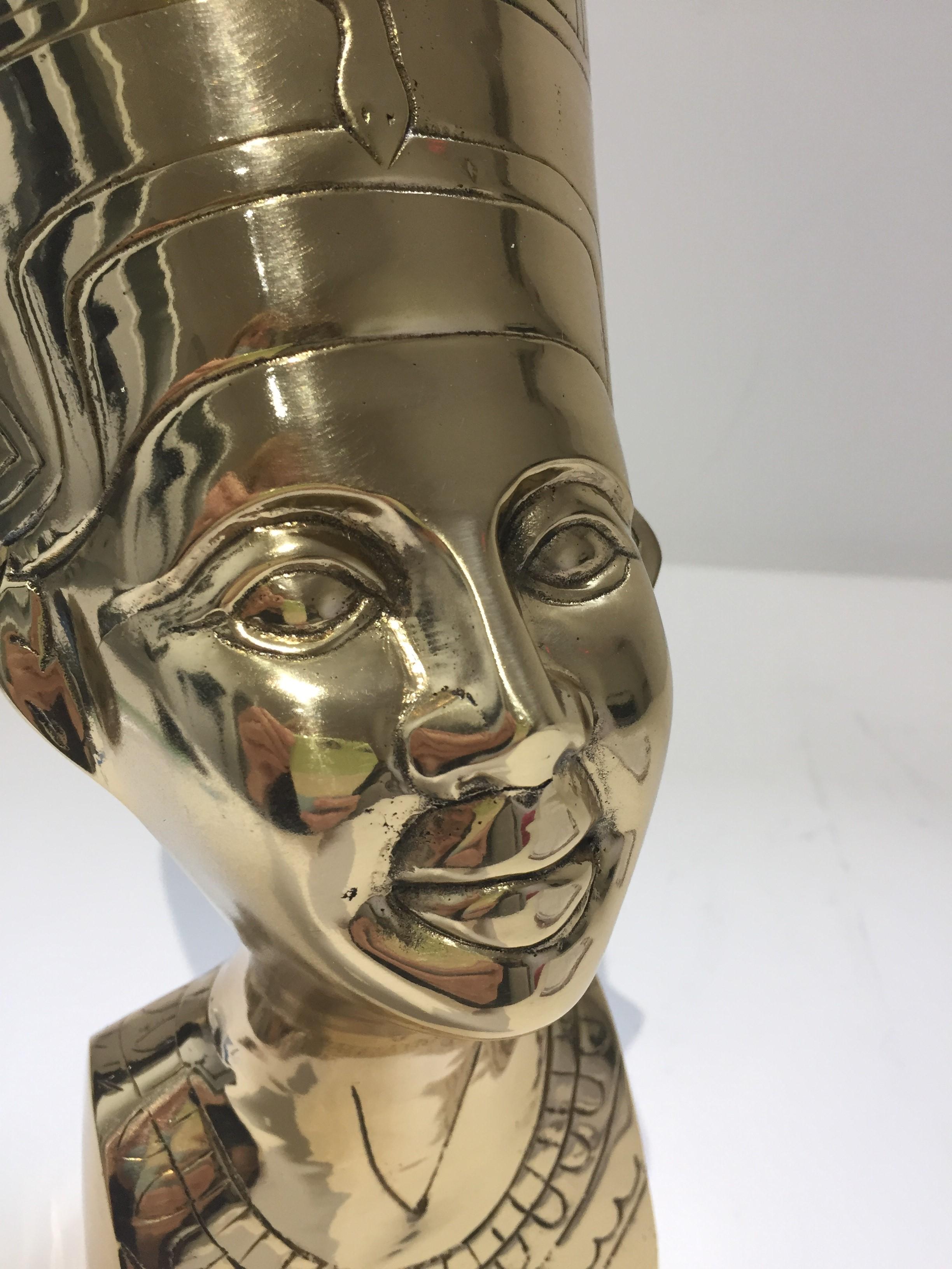 Polished Brass Bust of Nefertiti In Good Condition In West Palm Beach, FL
