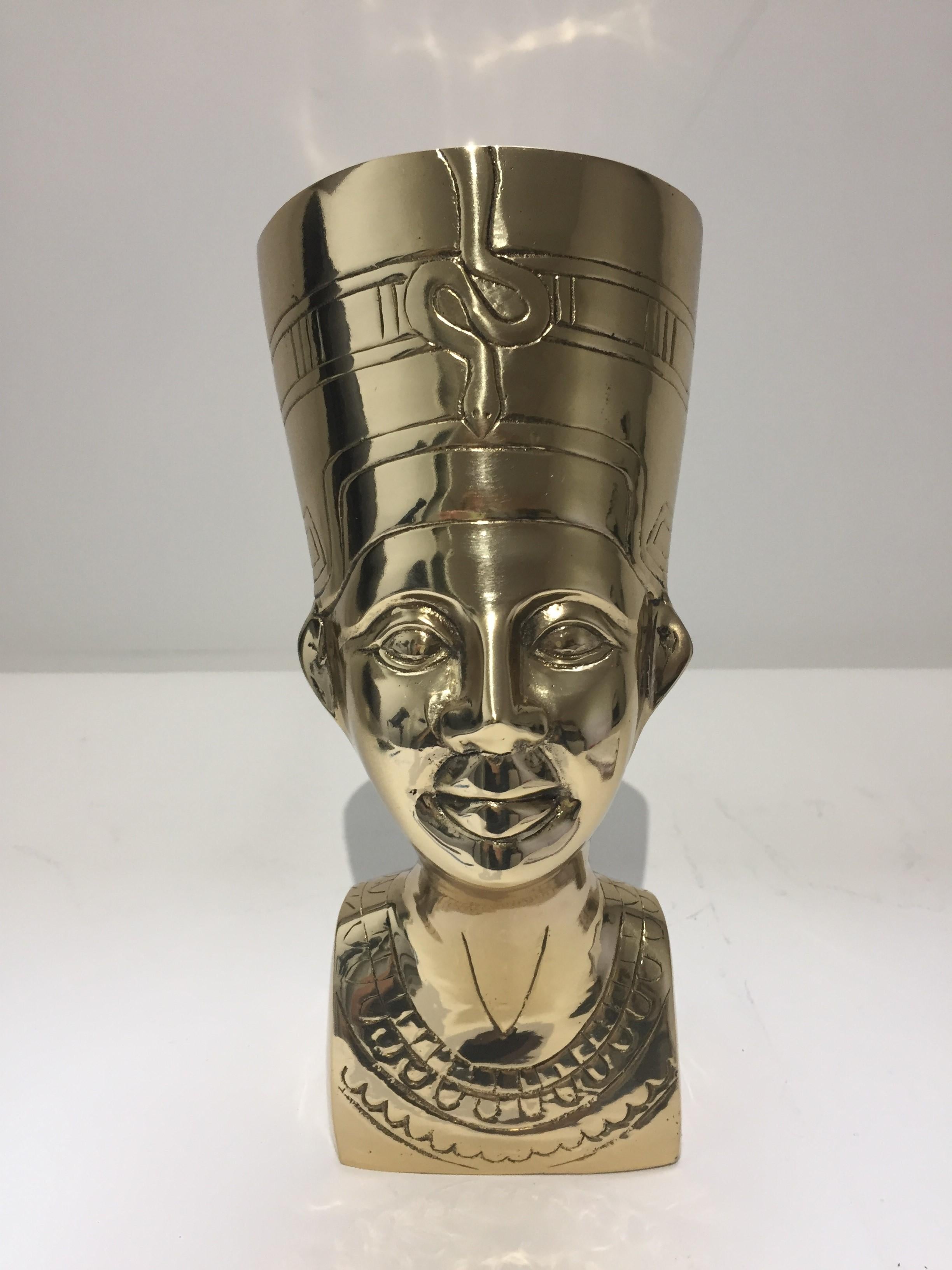 20th Century Polished Brass Bust of Nefertiti