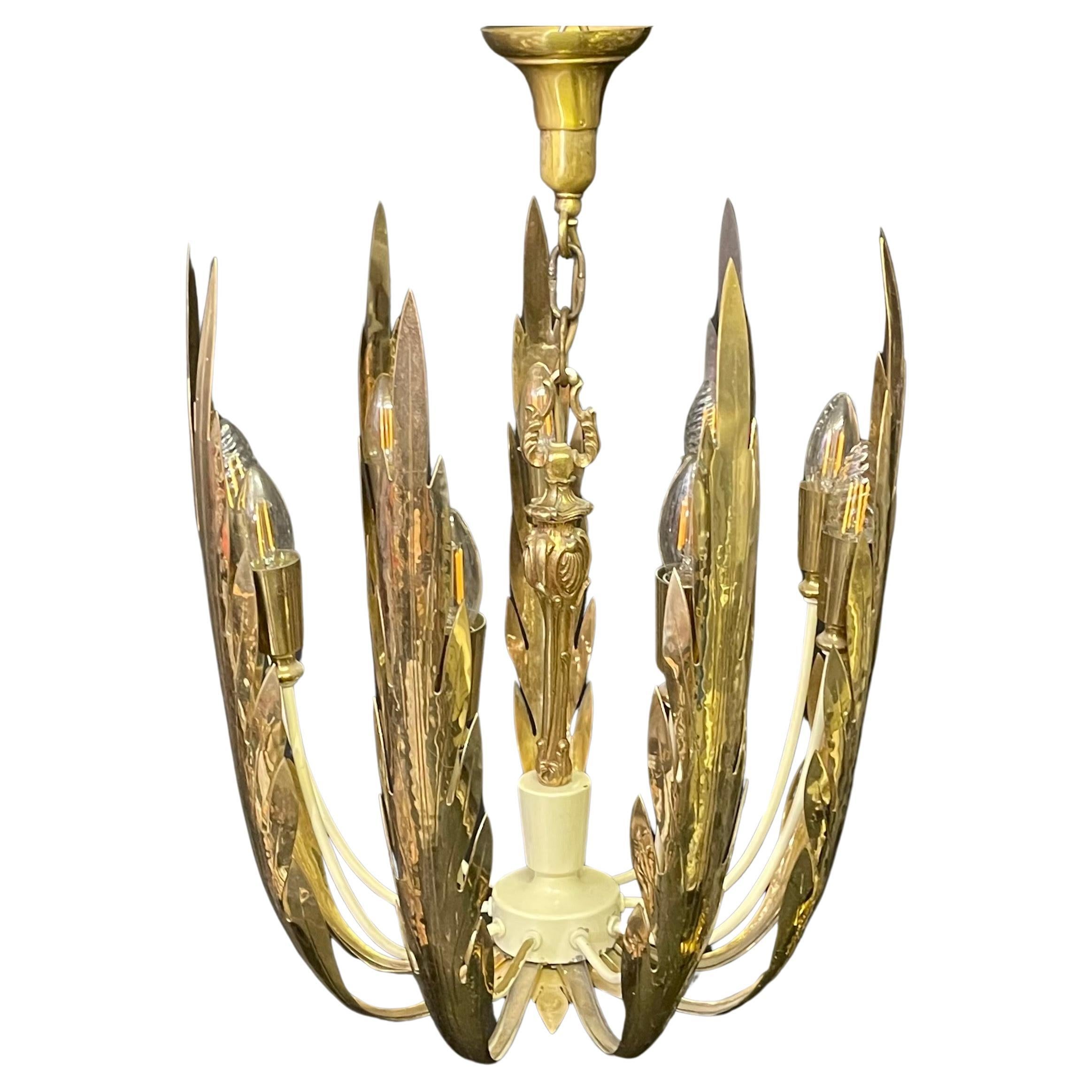 Polished Brass Chandelier by Vereinigte Werkstätten Munich,  circa 1950s For Sale