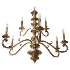 Polished Brass Chandelier from New York Stock Exchange with Nine Arms 1900s