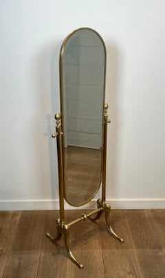 Miroir en pied en laiton poli, style néoclassique, CIRCA 1970