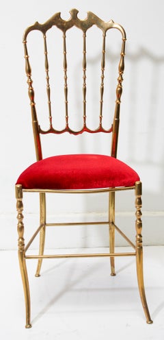 Polished Brass Chiavari Chair with Red Velvet, Italy, 1960s