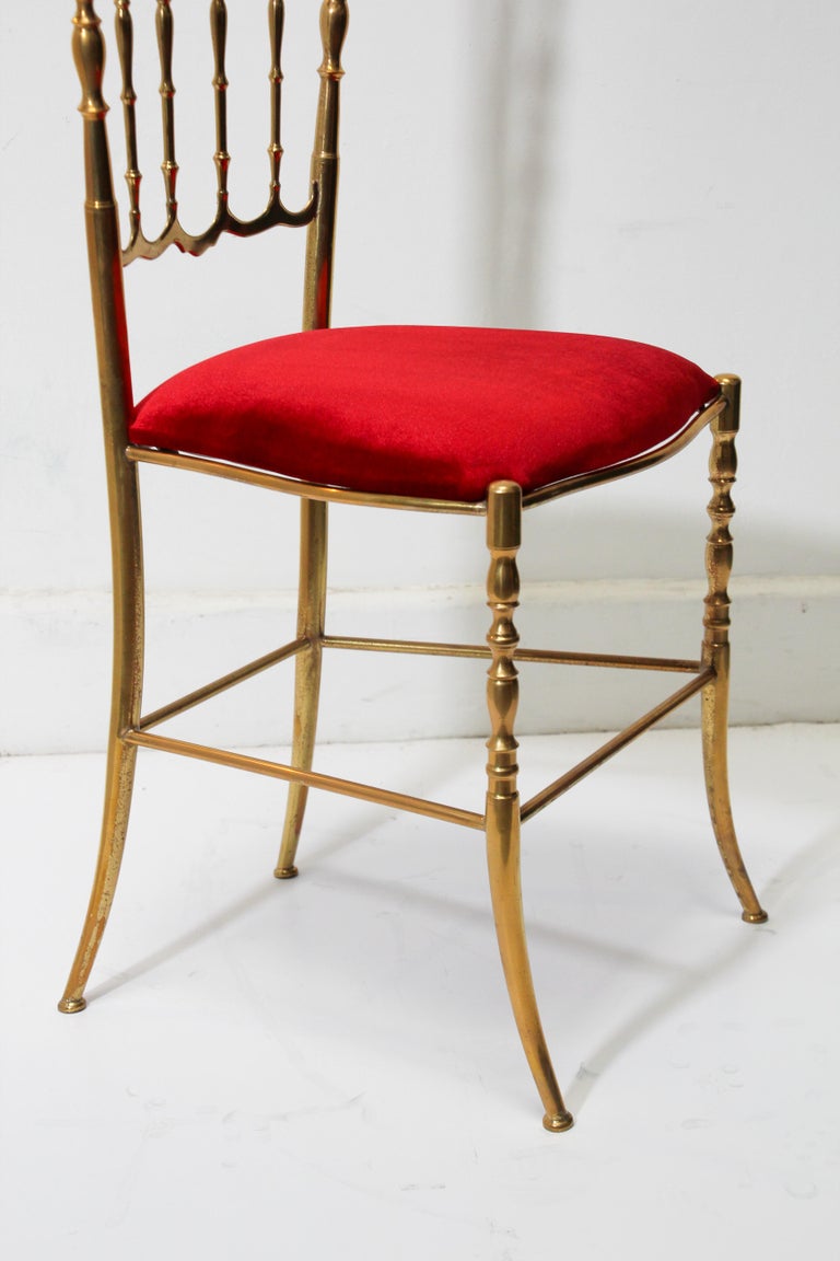 Polished Brass Chiavari Chair with Red Velvet, Italy, 1960s In Good Condition For Sale In North Hollywood, CA