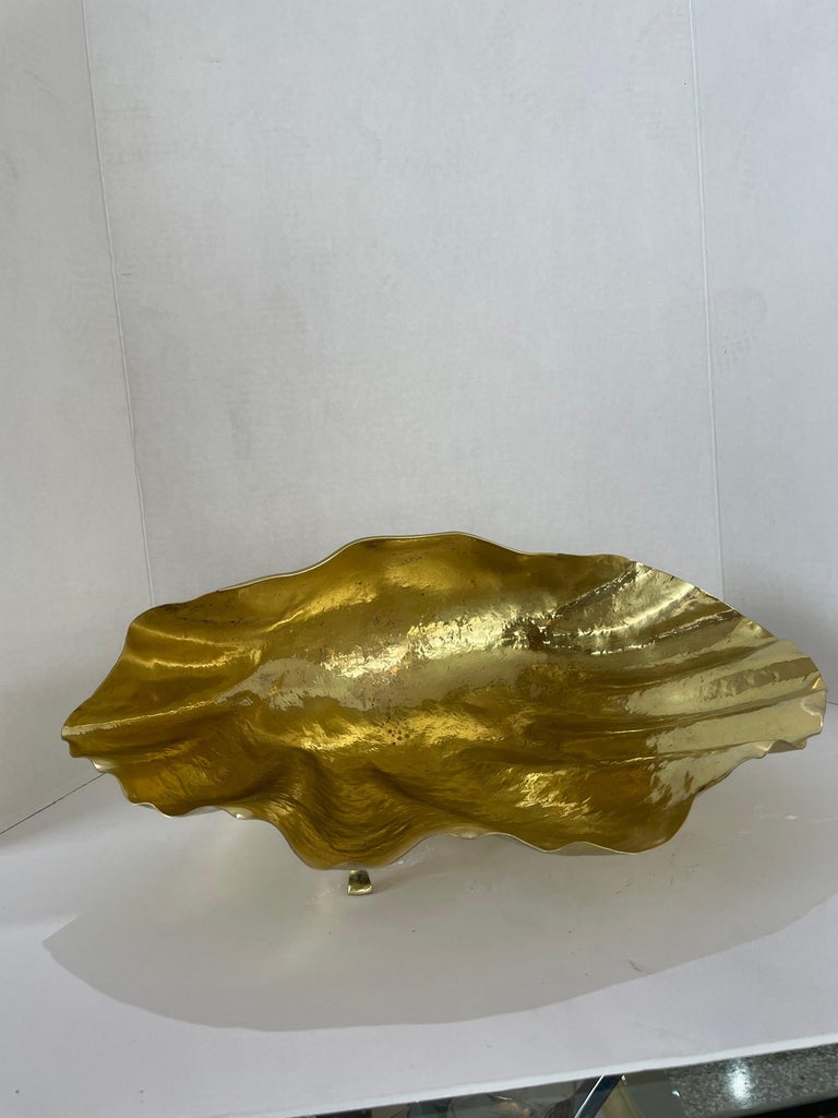 Polished Brass Clamshell Form Compote For Sale at 1stDibs