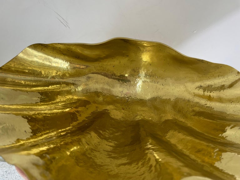 Polished Brass Clamshell Form Compote For Sale at 1stDibs