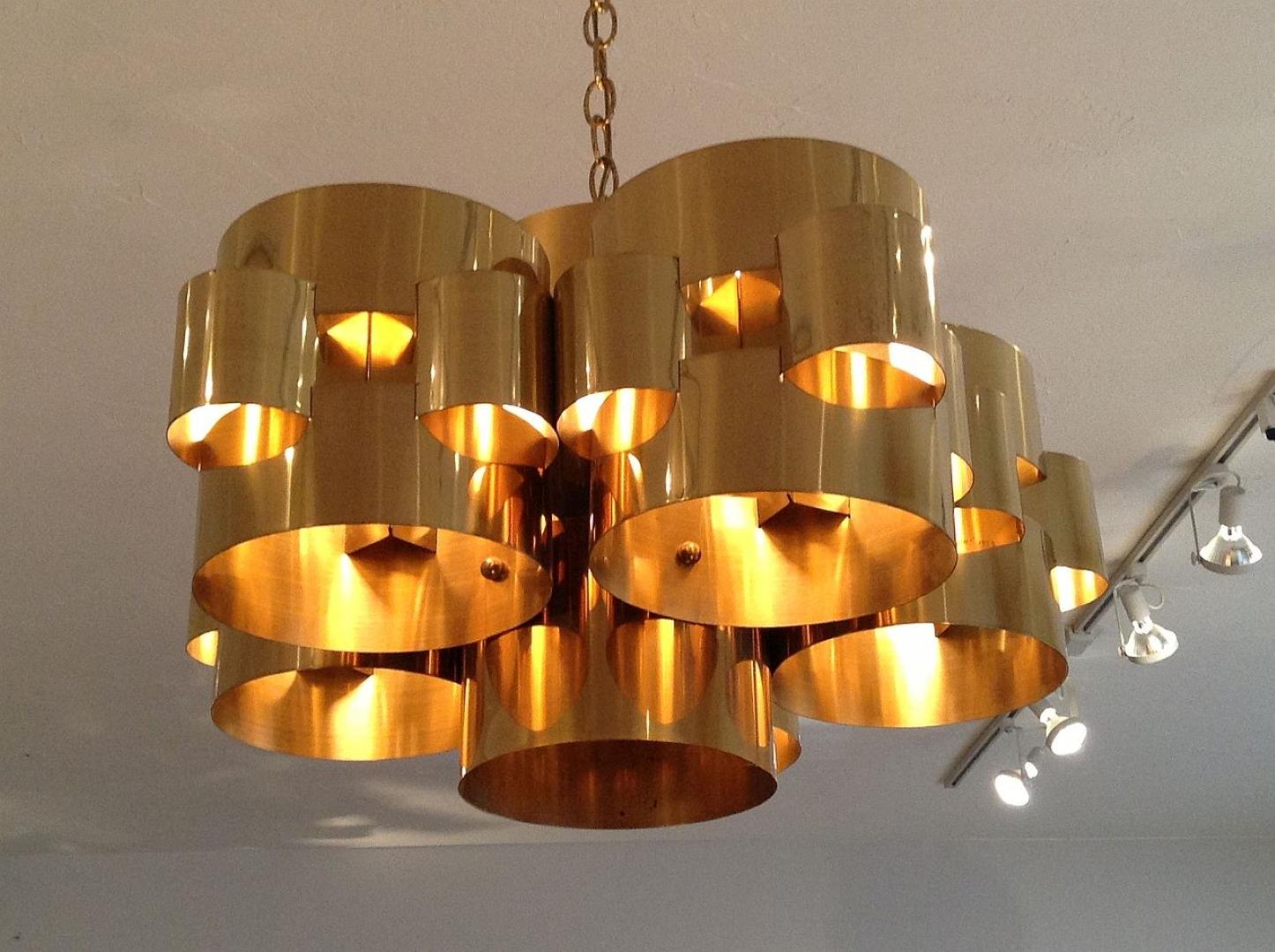 Mid-Century Modern Polished Brass Cloud Chandelier by Curtis Jere, circa 1975 For Sale