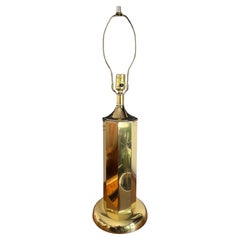 Lampada da tavolo a colonna in ottone lucido stile Barbi ottagonale
