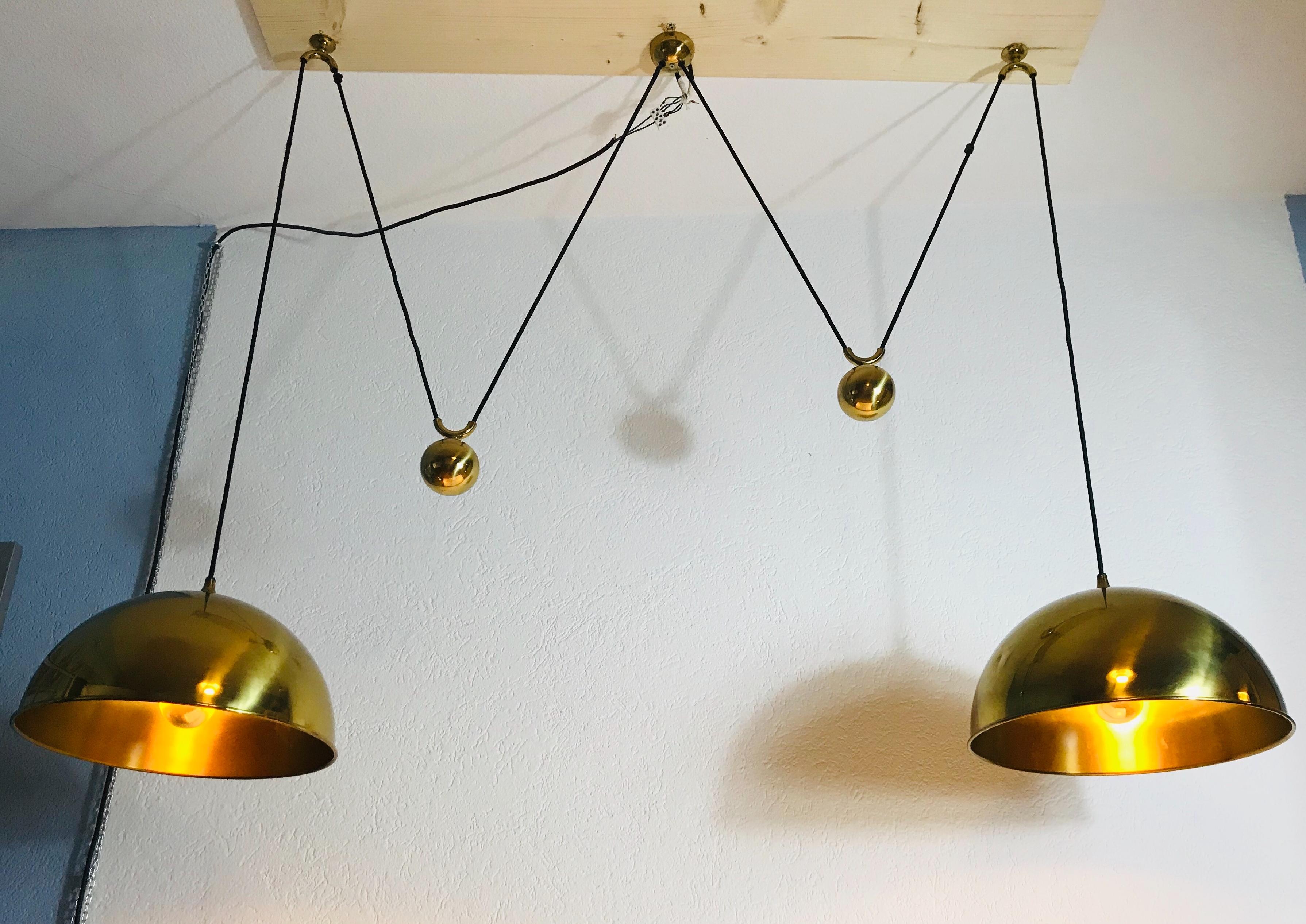 Mid-Century Modern Polished Brass Counter Balance Pendants by Florian Schulz, 1970s, Germany
