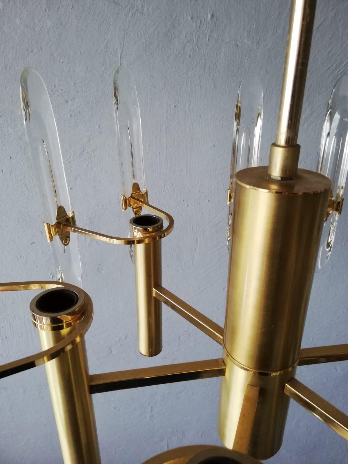 Polished Brass & Crystal 6 Armed Chandelier by Gaetano Sciolari, 1960s, Italy For Sale 2