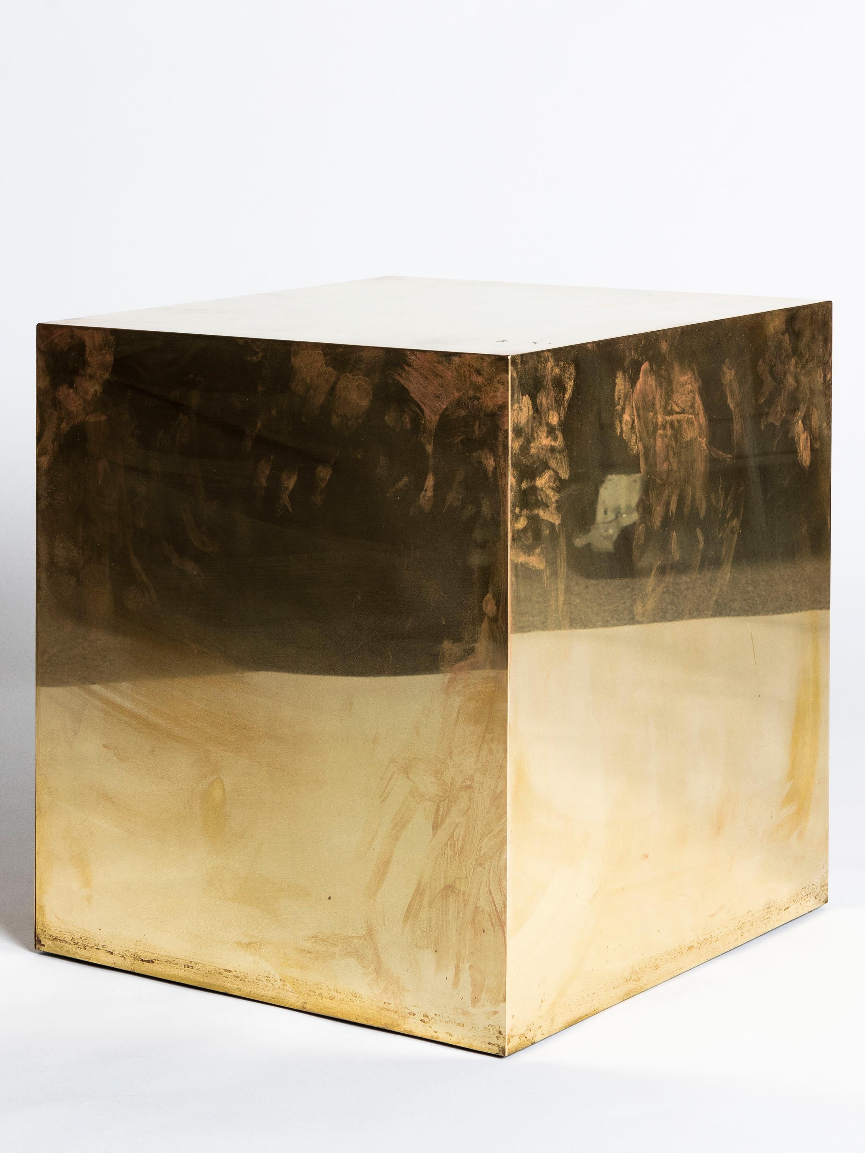Modern Polished Brass Cube Side Table