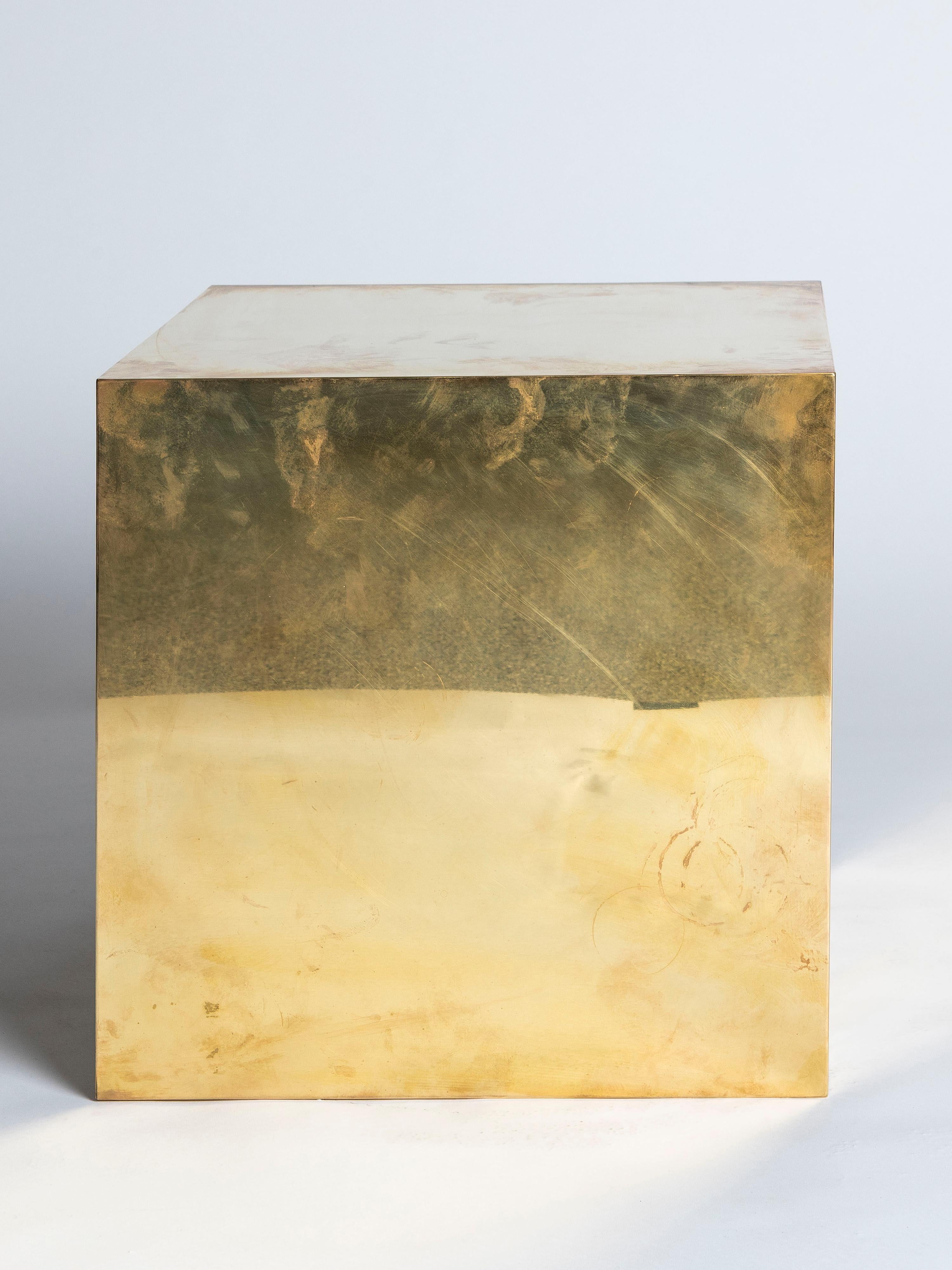 Polished Brass Cube Side Table In Good Condition In Chicago, IL