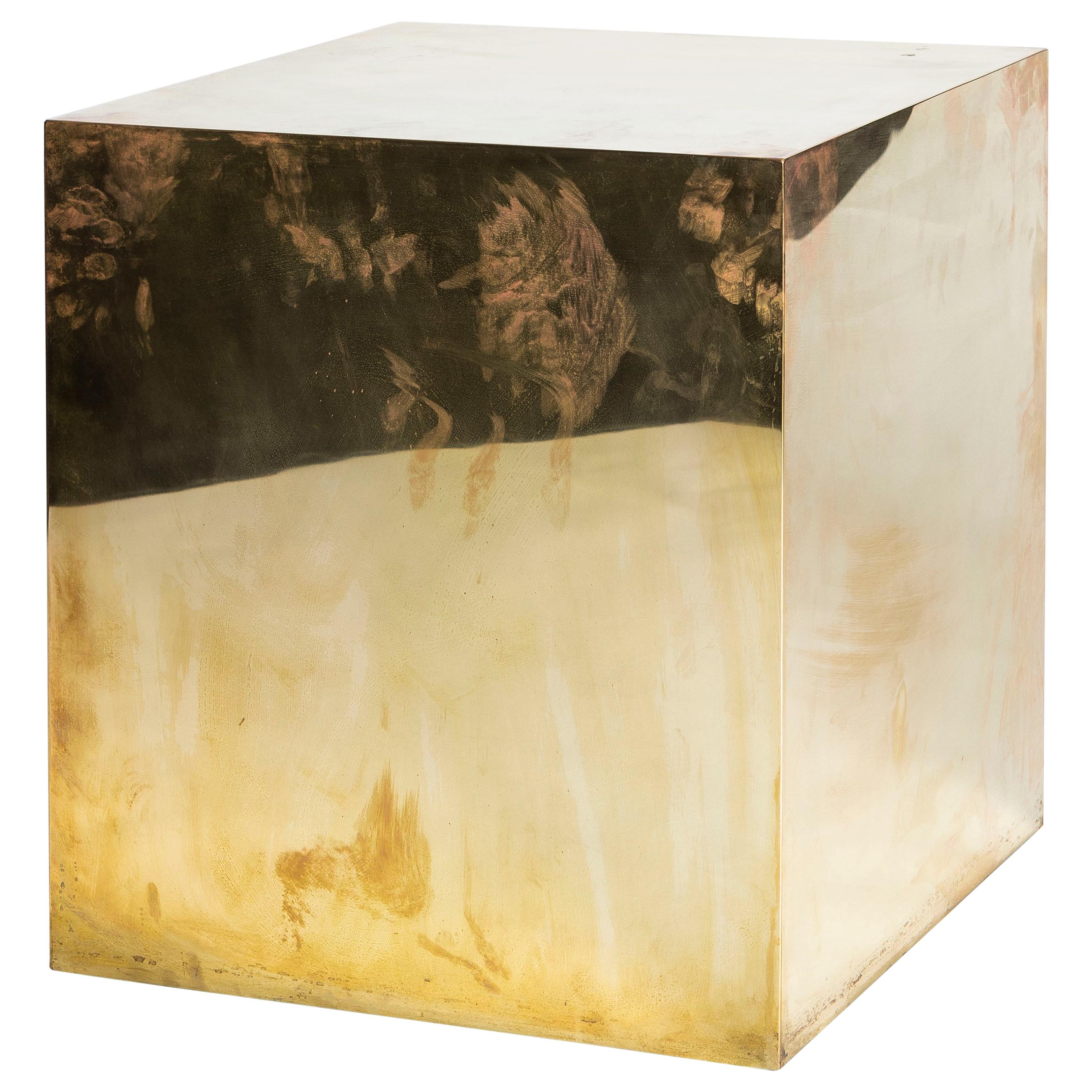 Polished Brass Cube Side Table