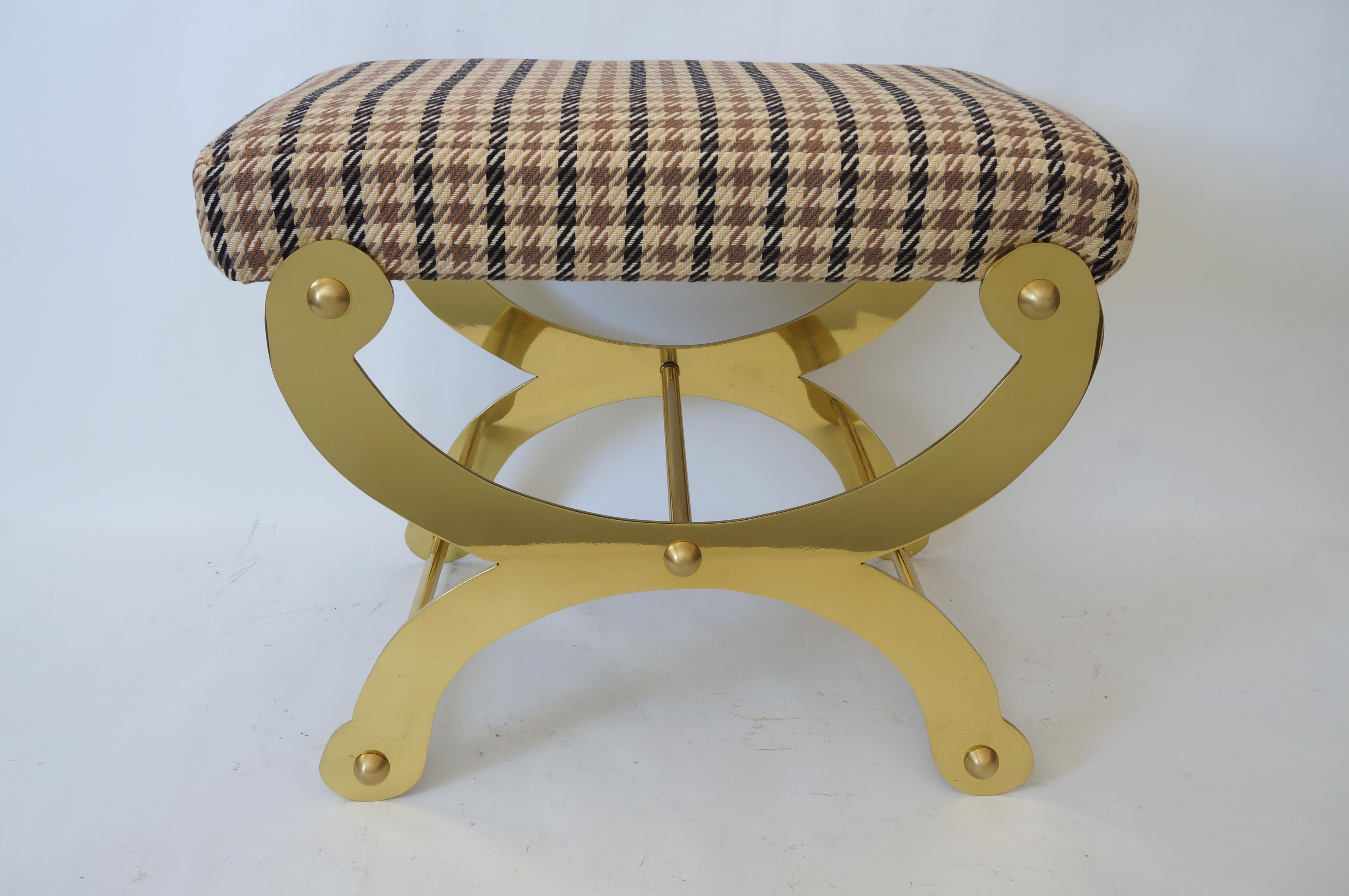 Campaign Polished Brass Curule Bench by Maison Jansen