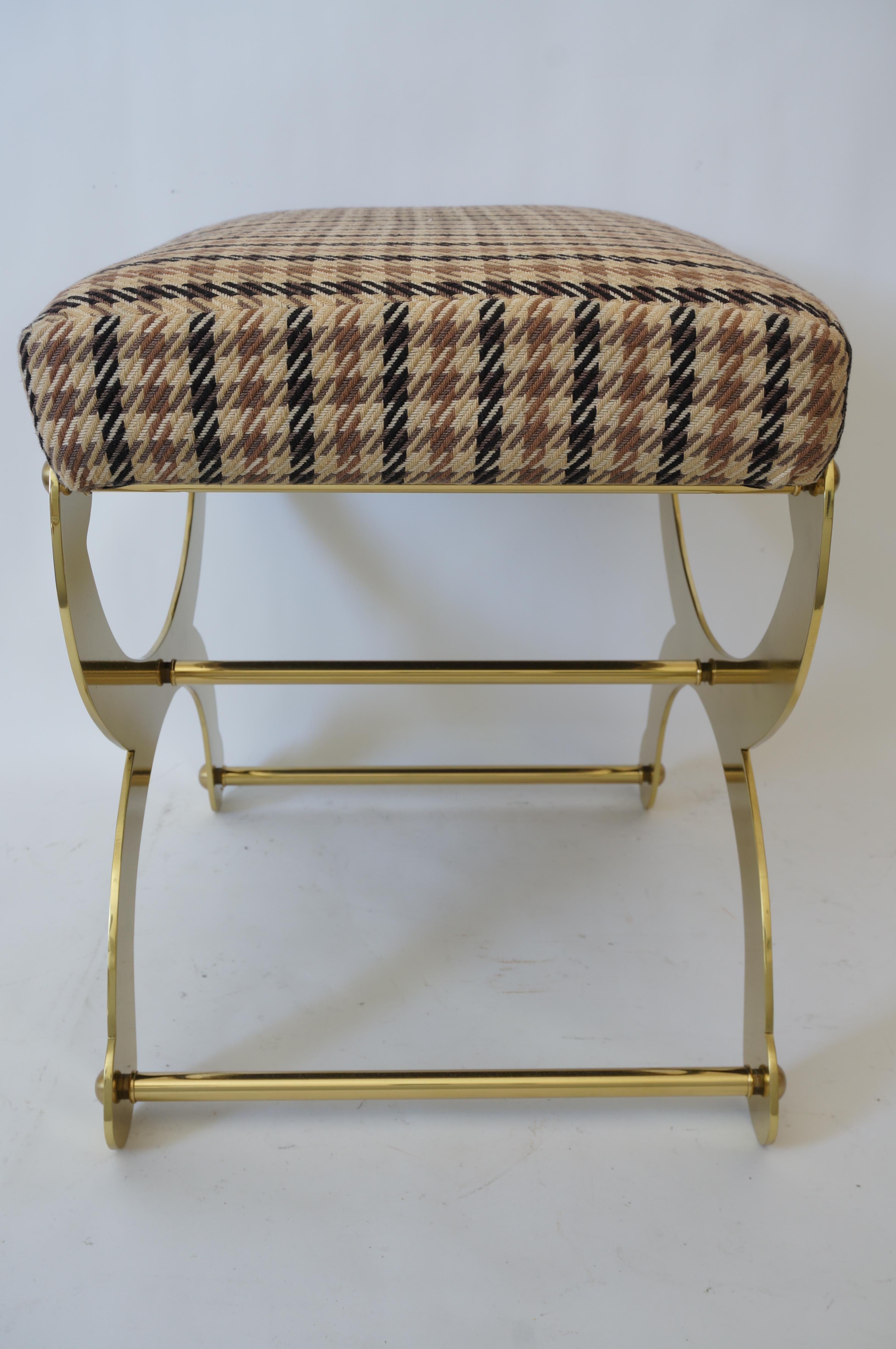 Lacquered Polished Brass Curule Bench by Maison Jansen