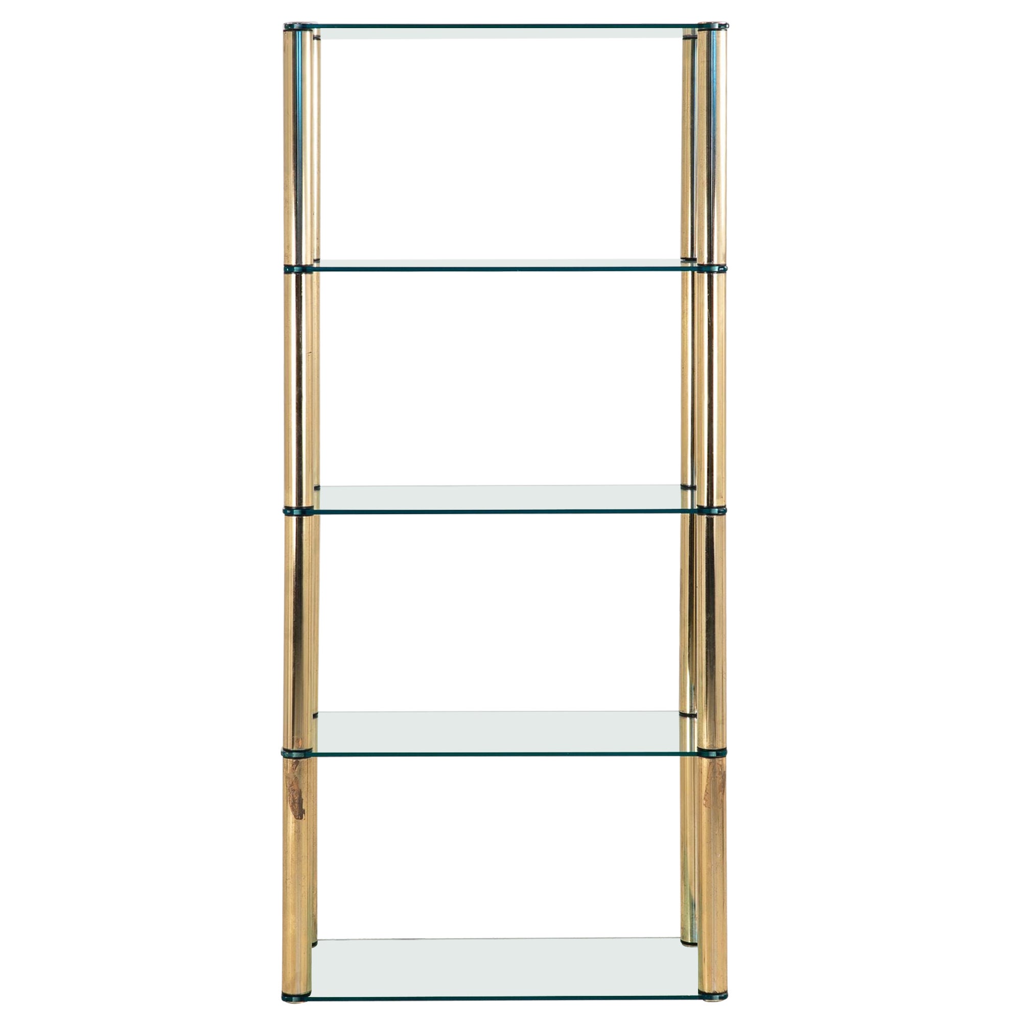 Polished Brass Etagere with Glass Shelves, USA 1970s