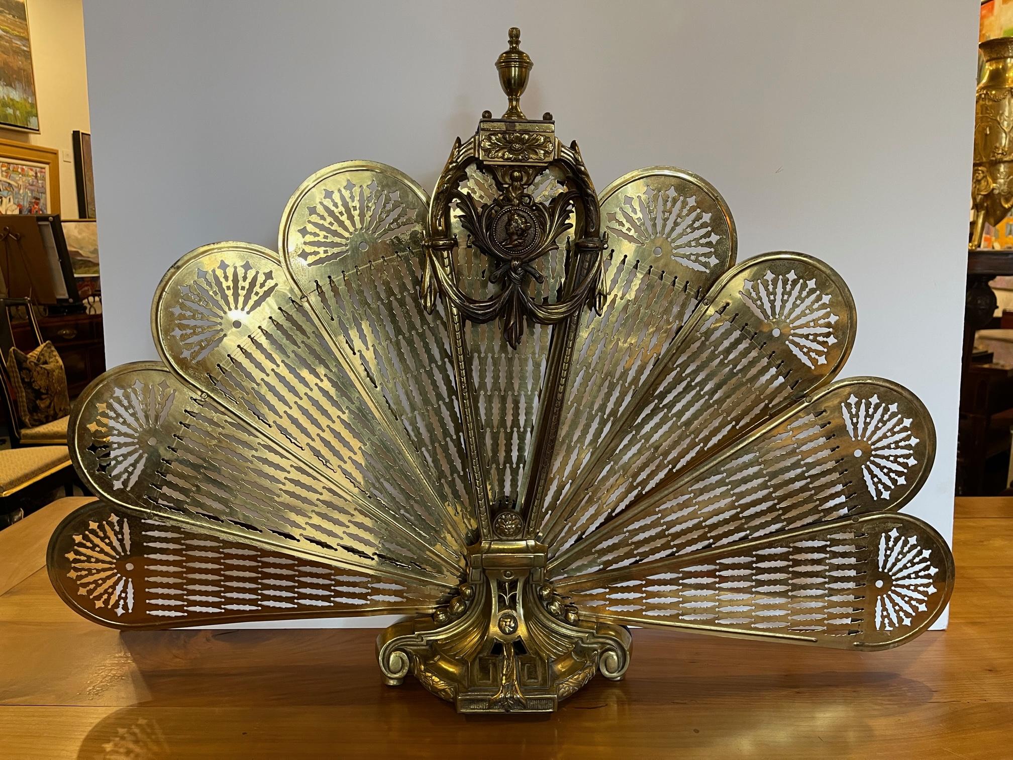 Polished Brass Fan Fire Screen, 19th Century 1