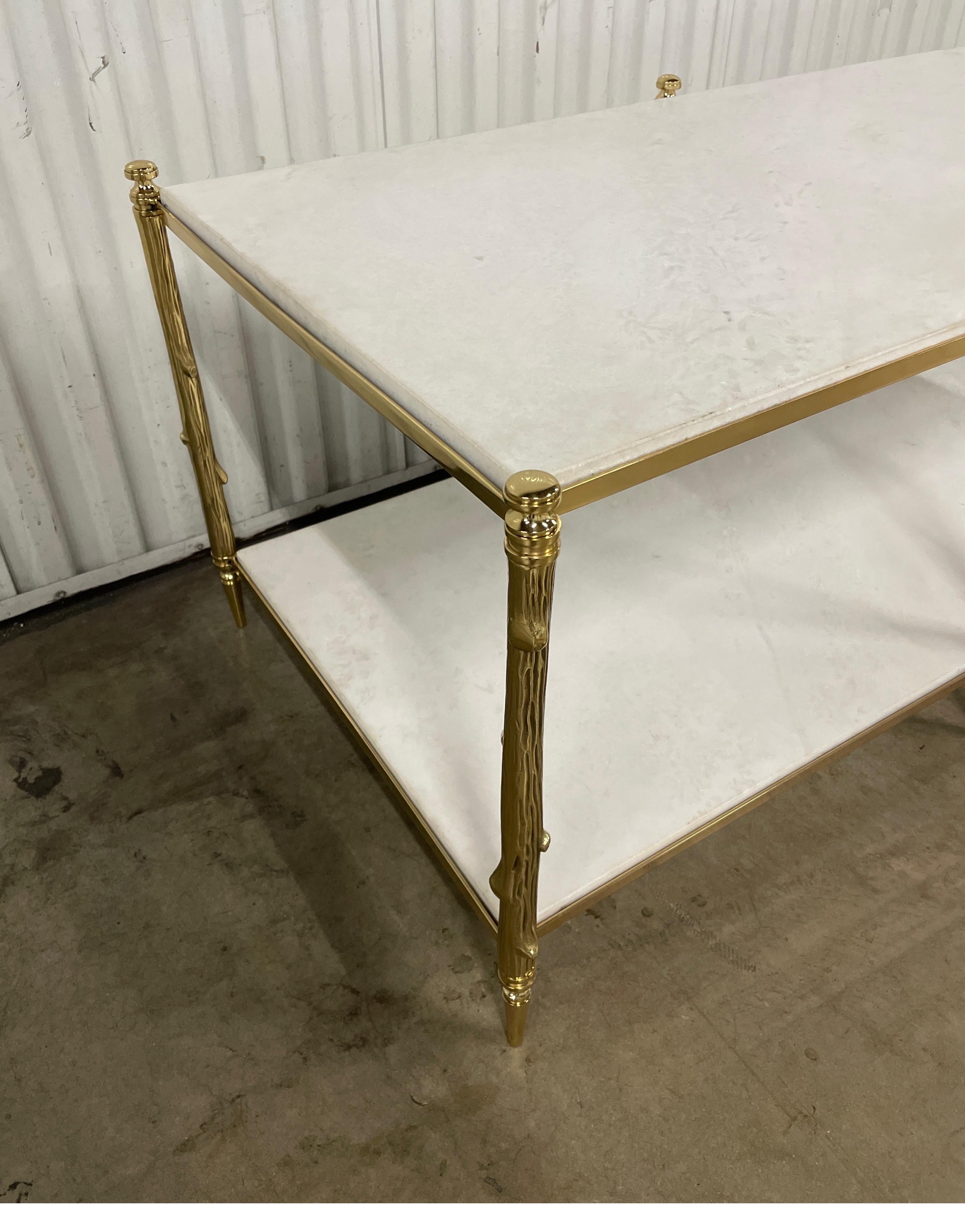 Polished Brass Faux Bois Two-Tiered Cocktail Table  In Good Condition For Sale In West Palm Beach, FL
