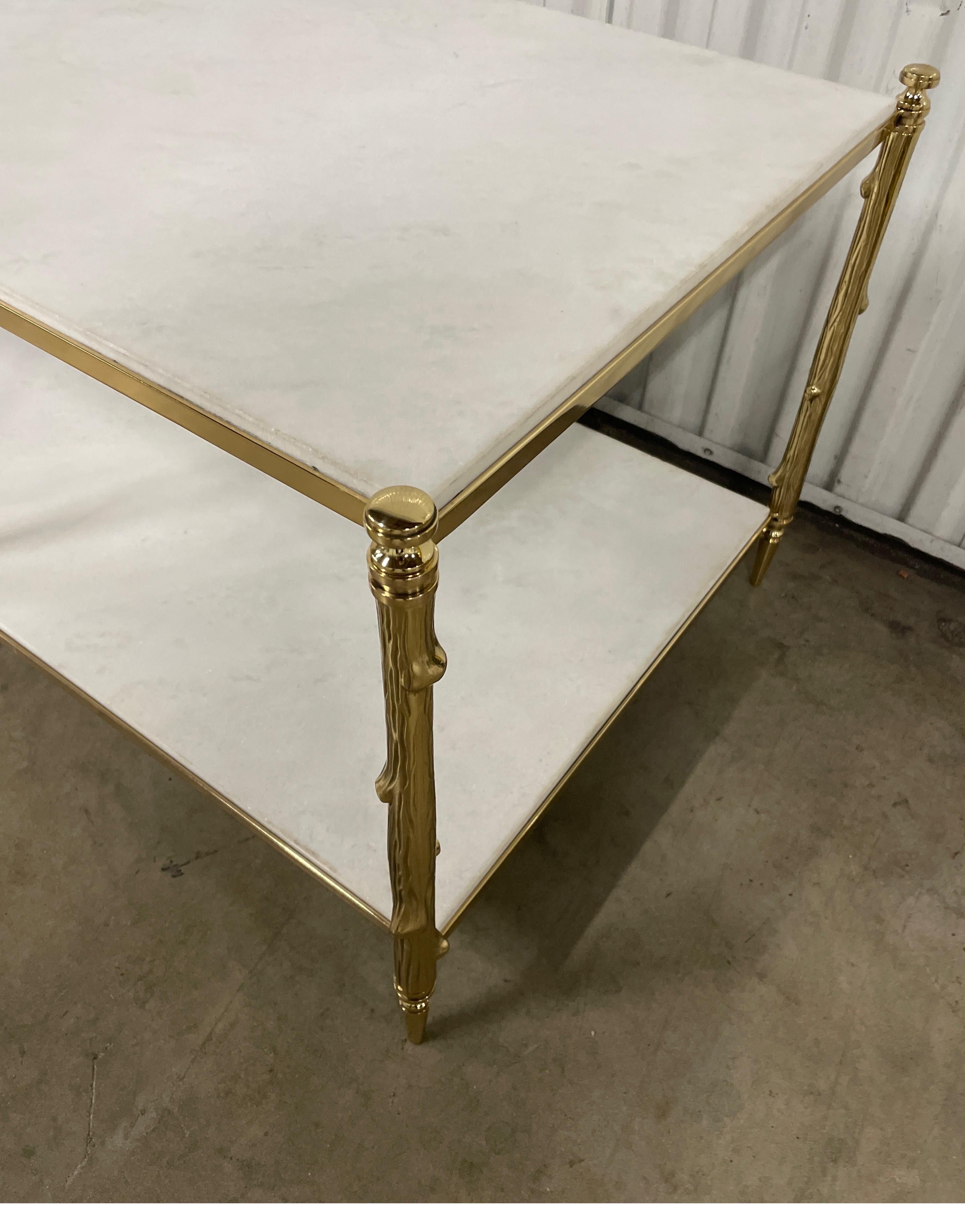 Polished Brass Faux Bois Two-Tiered Cocktail Table  For Sale 2