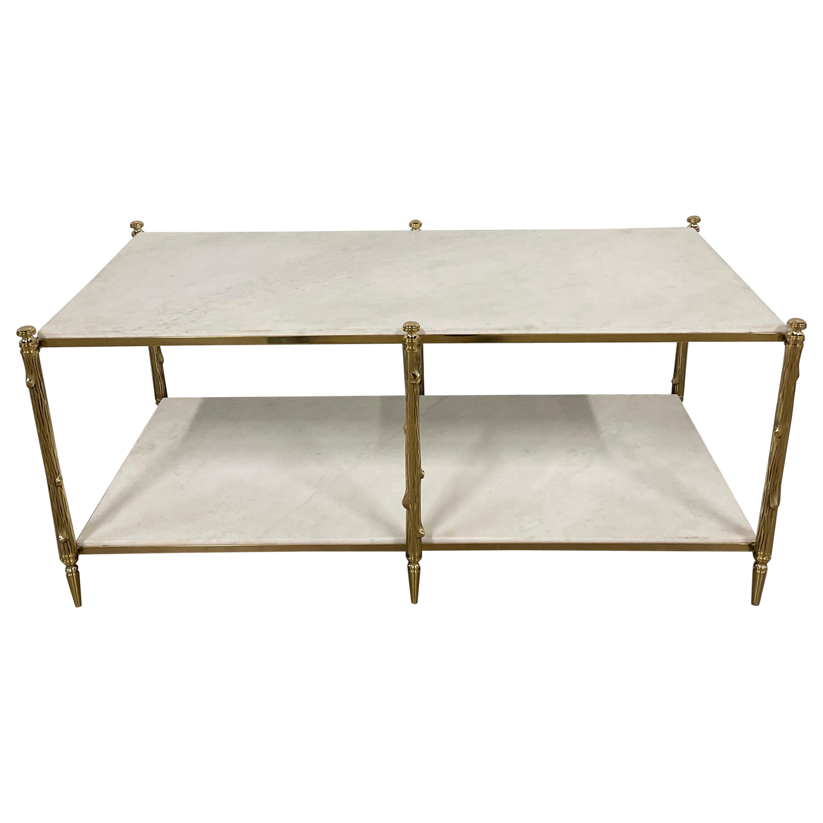 Polished Brass Faux Bois Two-Tiered Cocktail Table