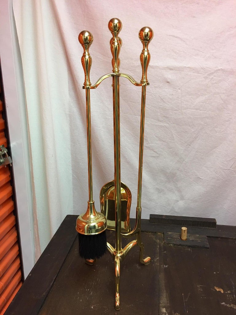 Polished Brass Fire Tool Set, 20th Century at 1stDibs