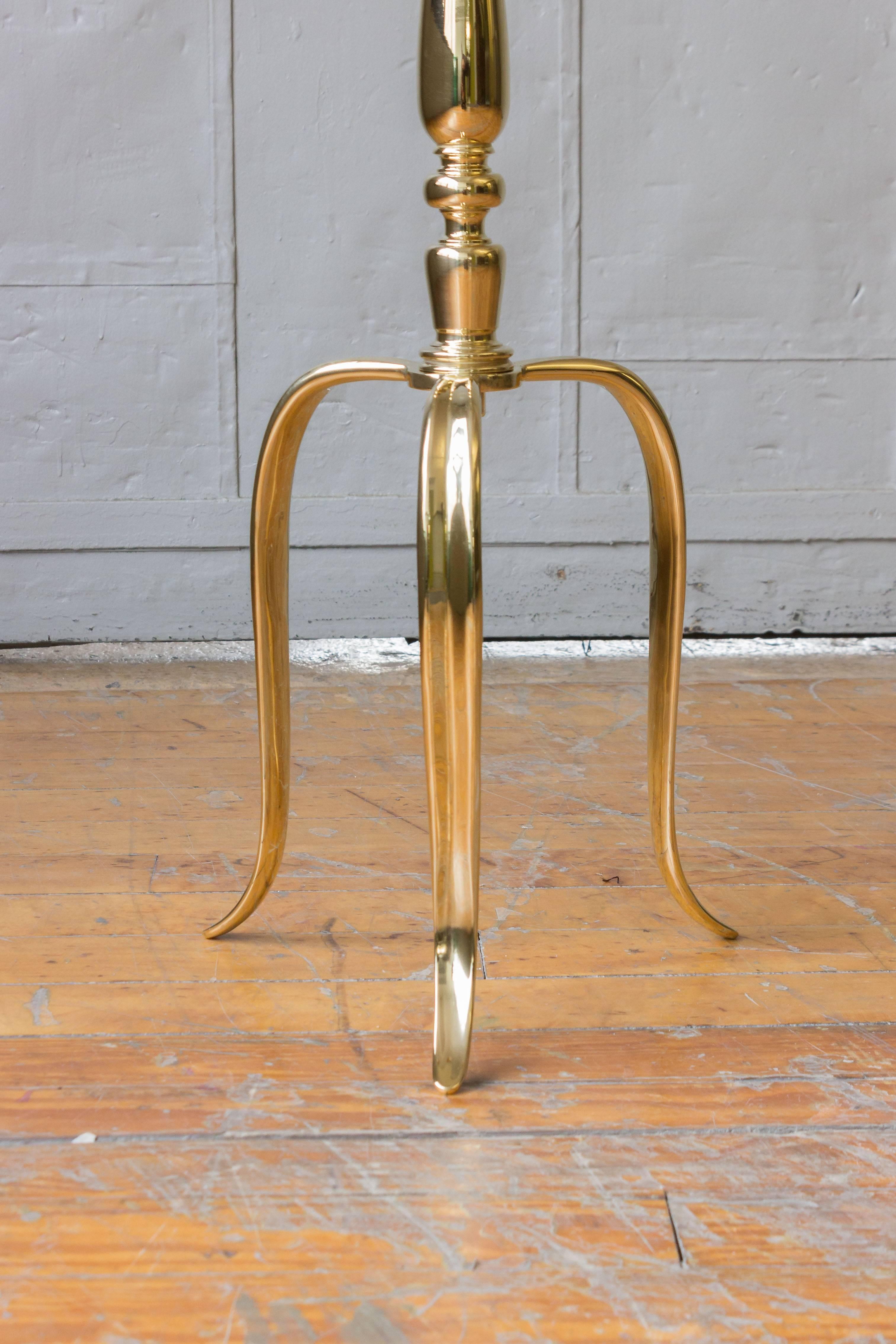 Mid-20th Century Polished Brass Floor Lamp with Tripod Base