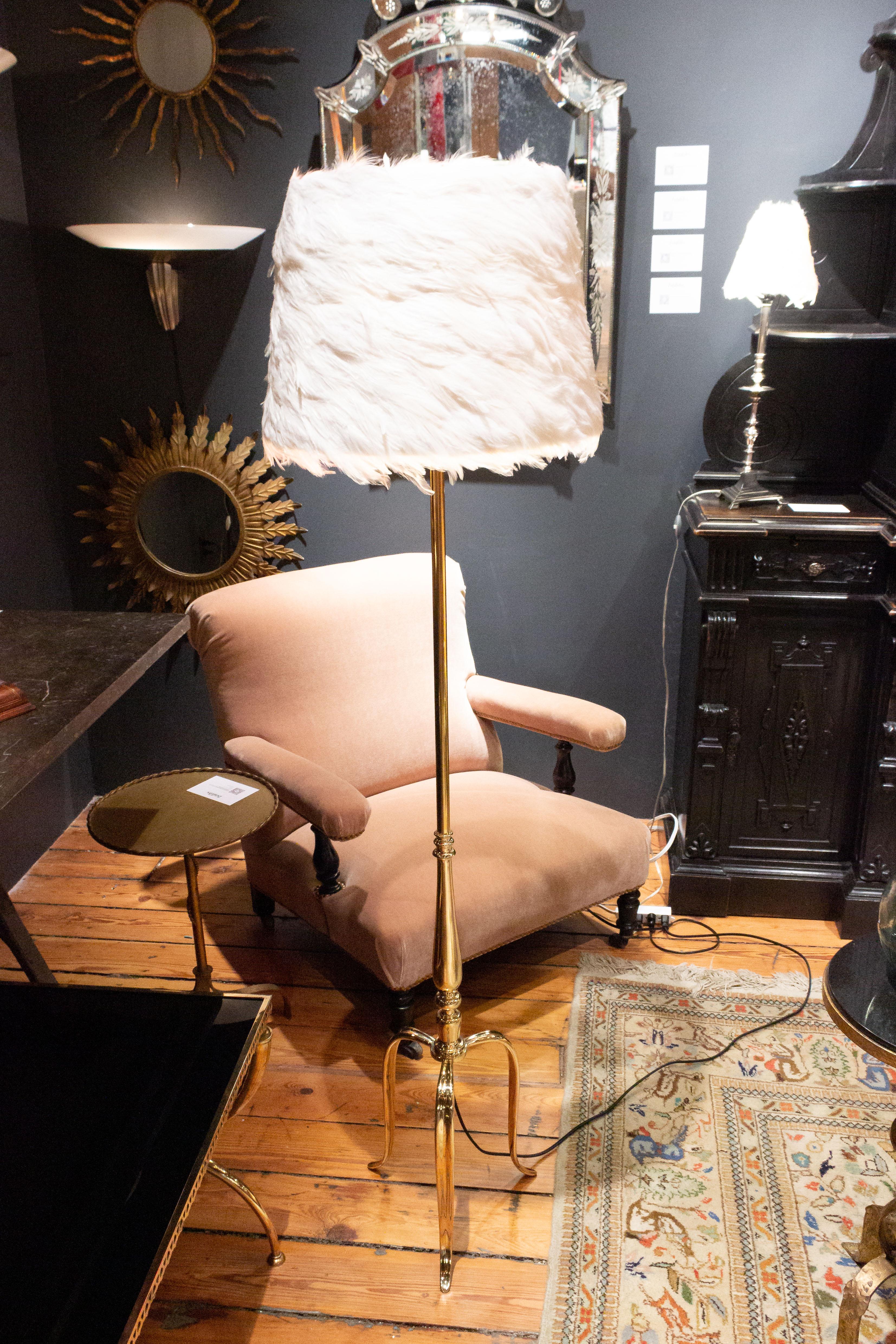 Polished Brass Floor Lamp with Tripod Base 4