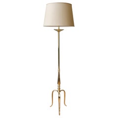 Polished Brass Floor Lamp with Tripod Base