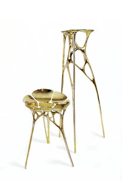 Polished Brass Gold Lotus Pedestal/Planter Stand/Accent Table by Zhipeng Tan