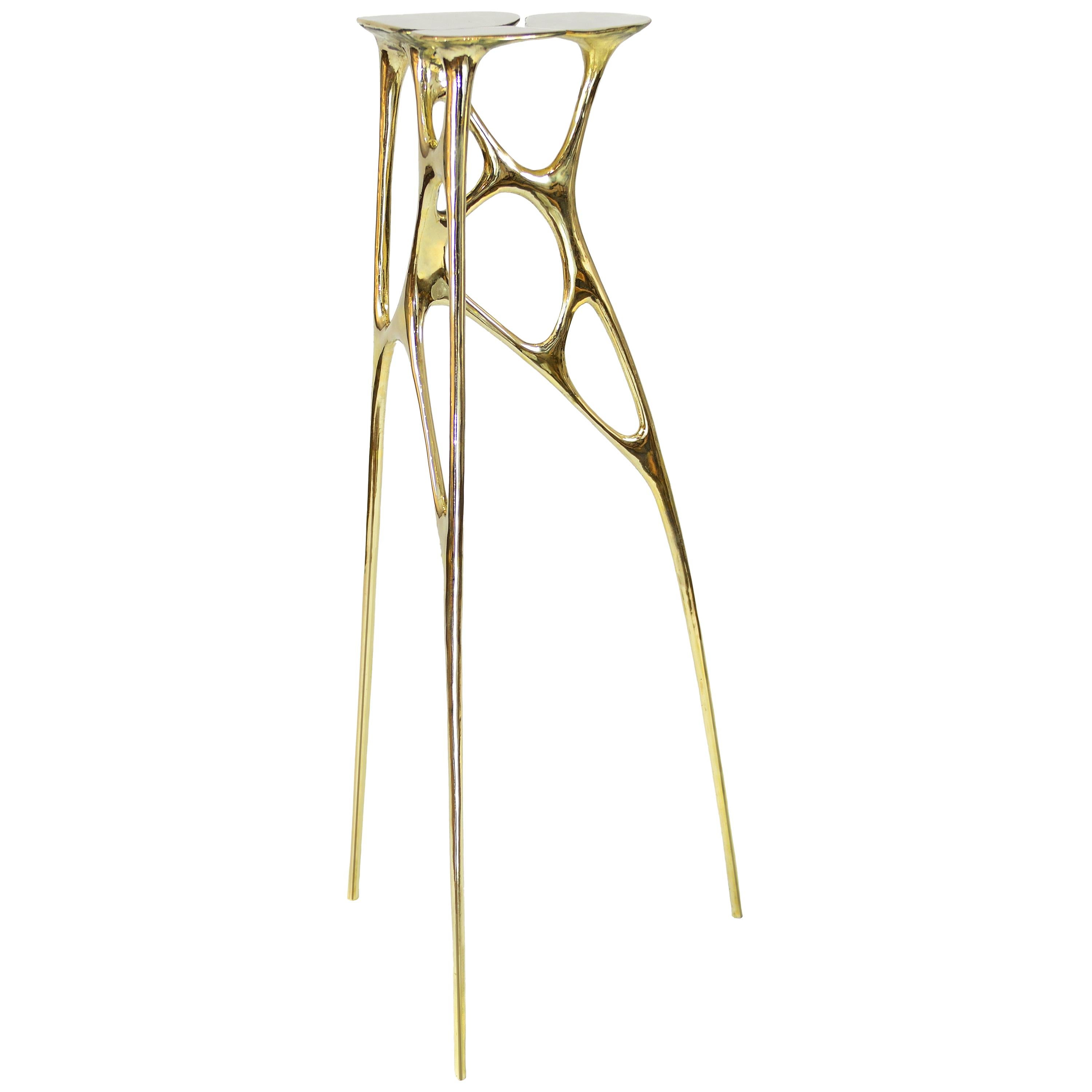Polished Brass Gold Lotus Pedestal/Planter Stand/Accent Table by Zhipeng Tan For Sale