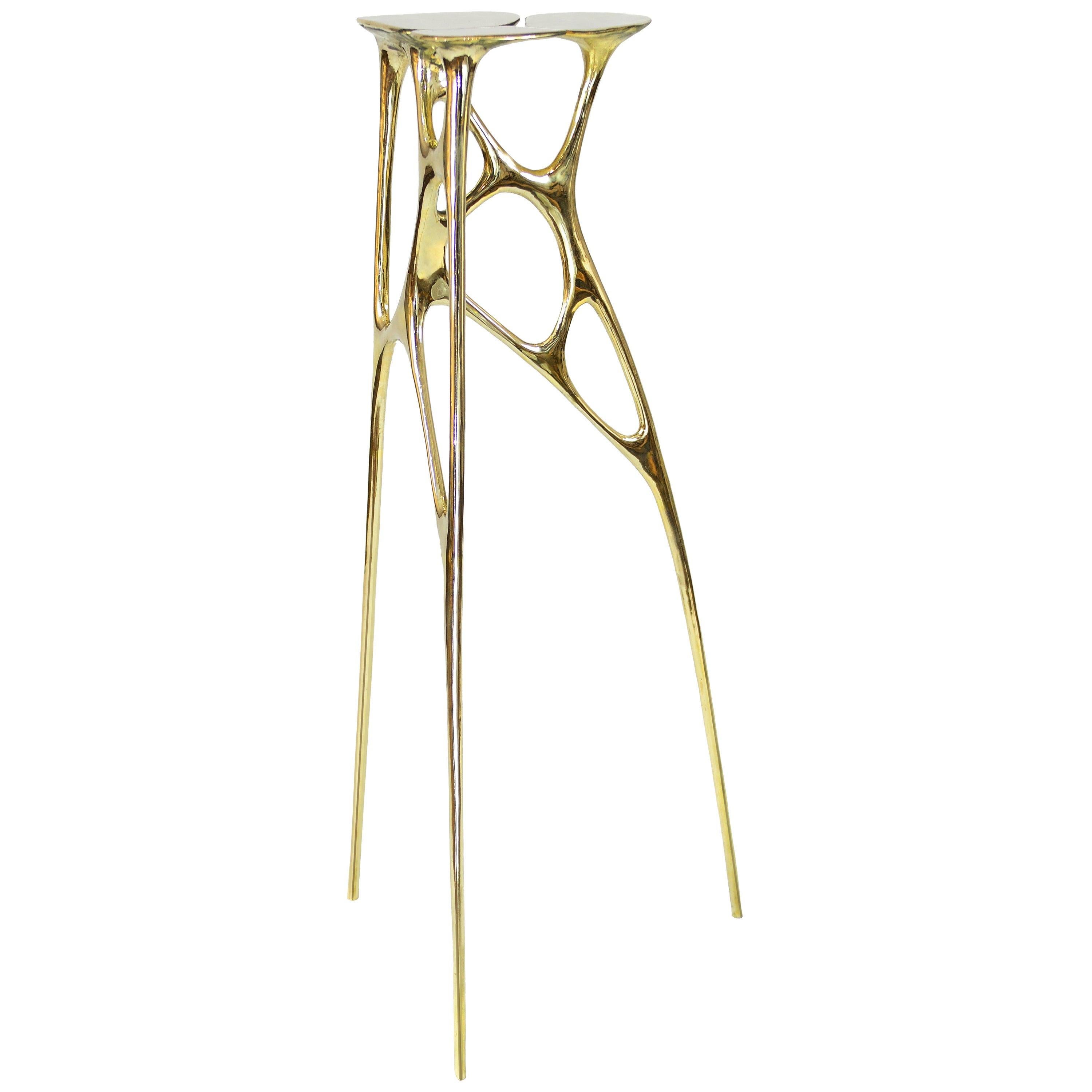 Polished Brass Gold Lotus Pedestal/Planter Stand/Accent Table by Zhipeng Tan