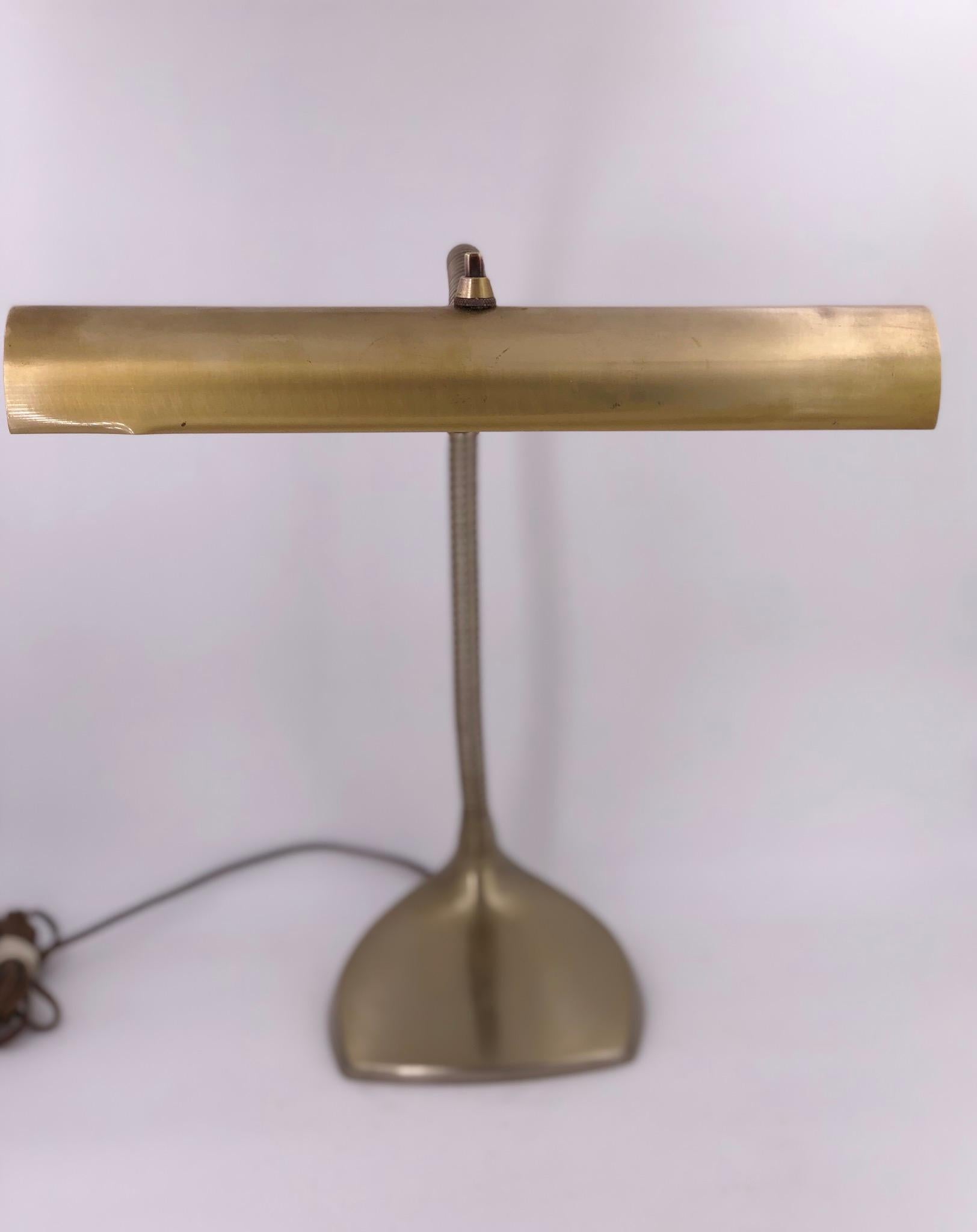 Mid-Century Modern Polished Brass Gooseneck Desk Lamp by Laurel Lamp Co. Midcentury