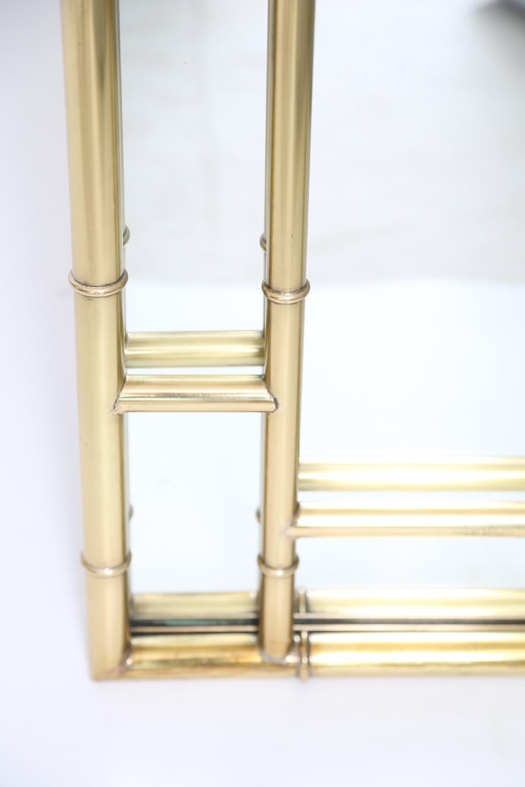 American Polished Brass Greek Key Mirror by Bernhard Rohne for Mastercraft For Sale