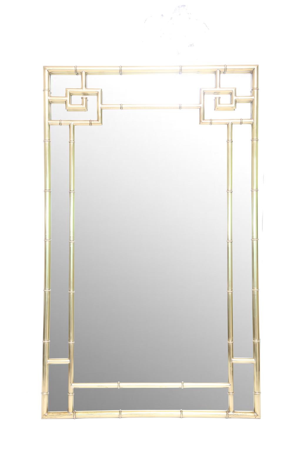 Polished Brass Greek Key Mirror by Bernhard Rohne for Mastercraft In Good Condition For Sale In West Palm Beach, FL