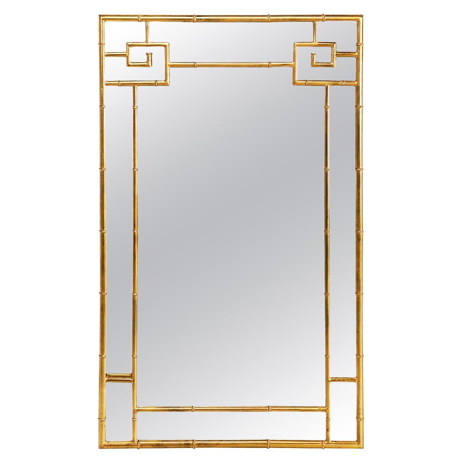 Polished Brass Greek Key Mirror by Bernhard Rohne for Mastercraft