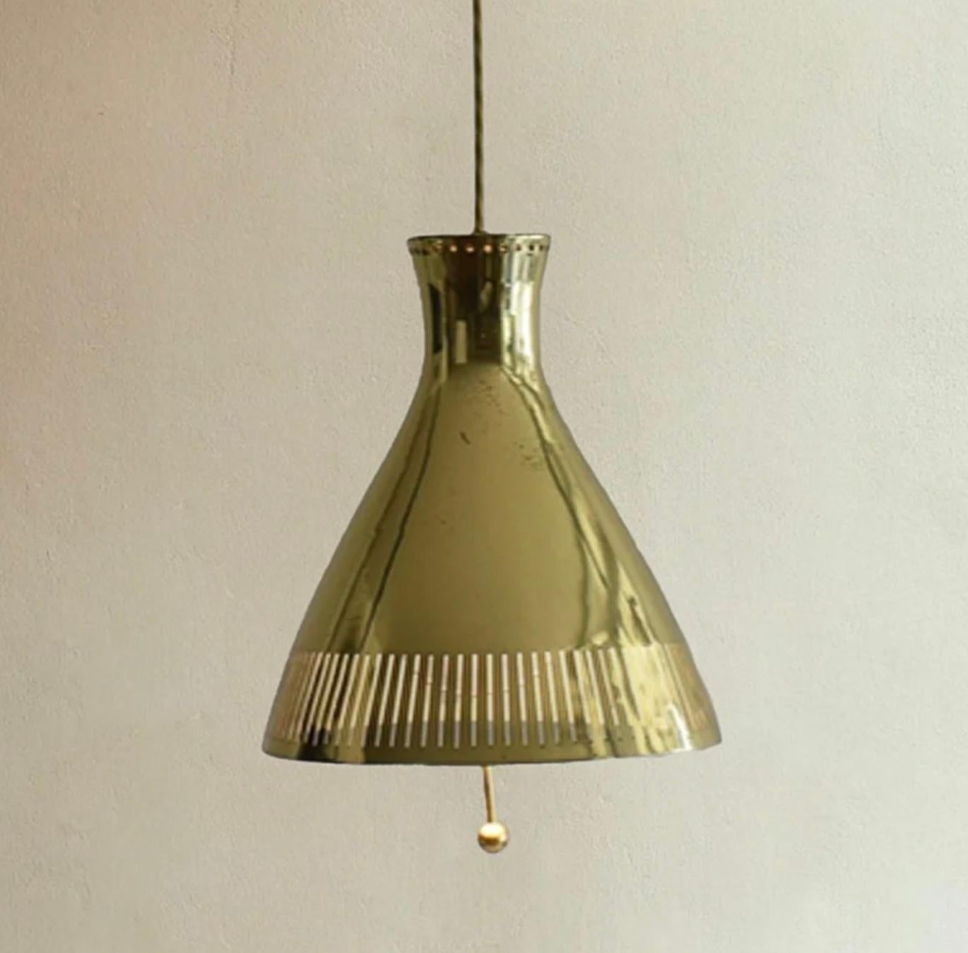 Polished Brass Hanging Light Pendant Style of Paavo Tynell 1950s In Good Condition In London, GB