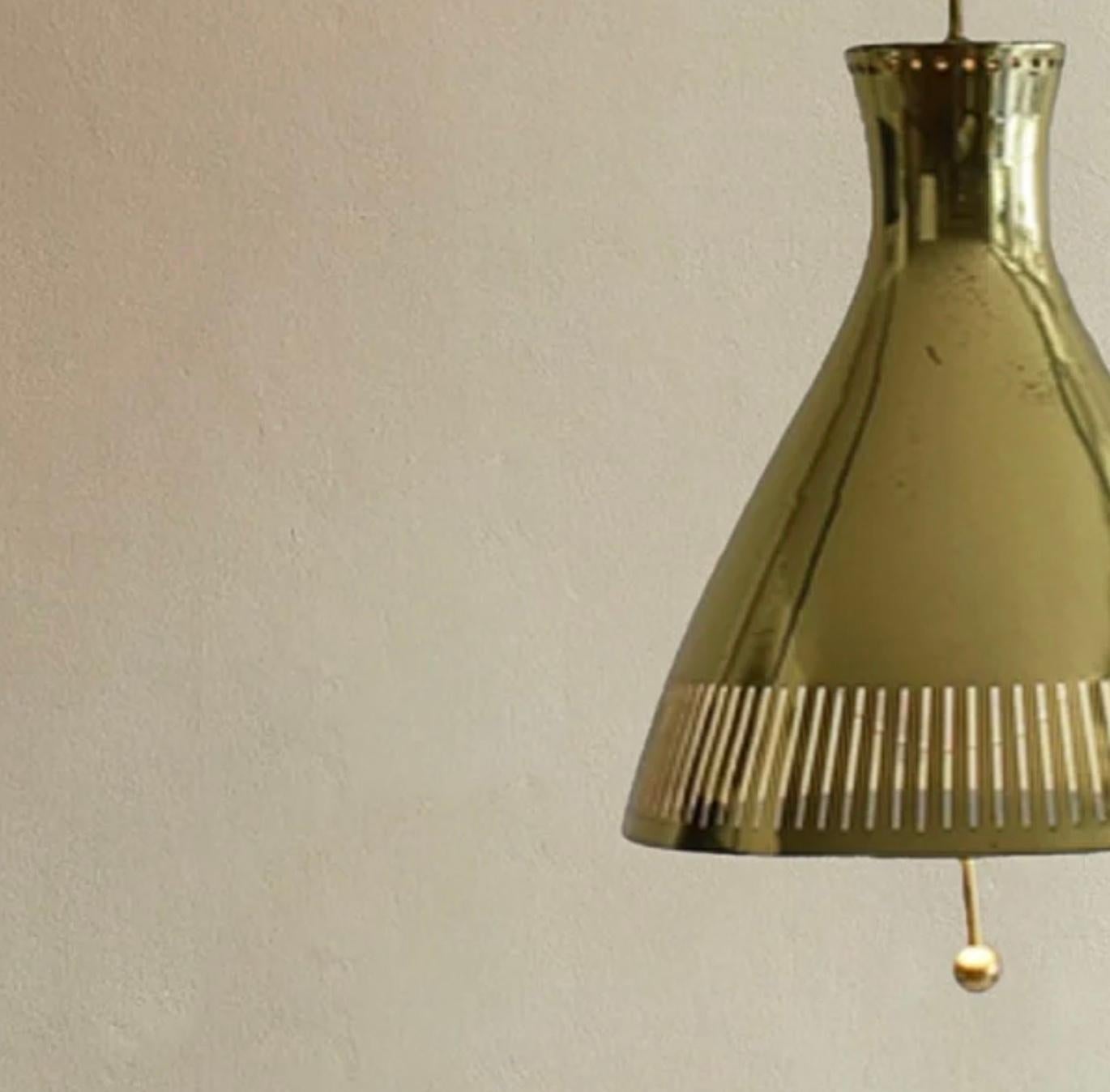Mid-20th Century Polished Brass Hanging Light Pendant Style of Paavo Tynell 1950s