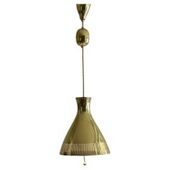 Polished Brass Hanging Light Pendant Style of Paavo Tynell 1950s