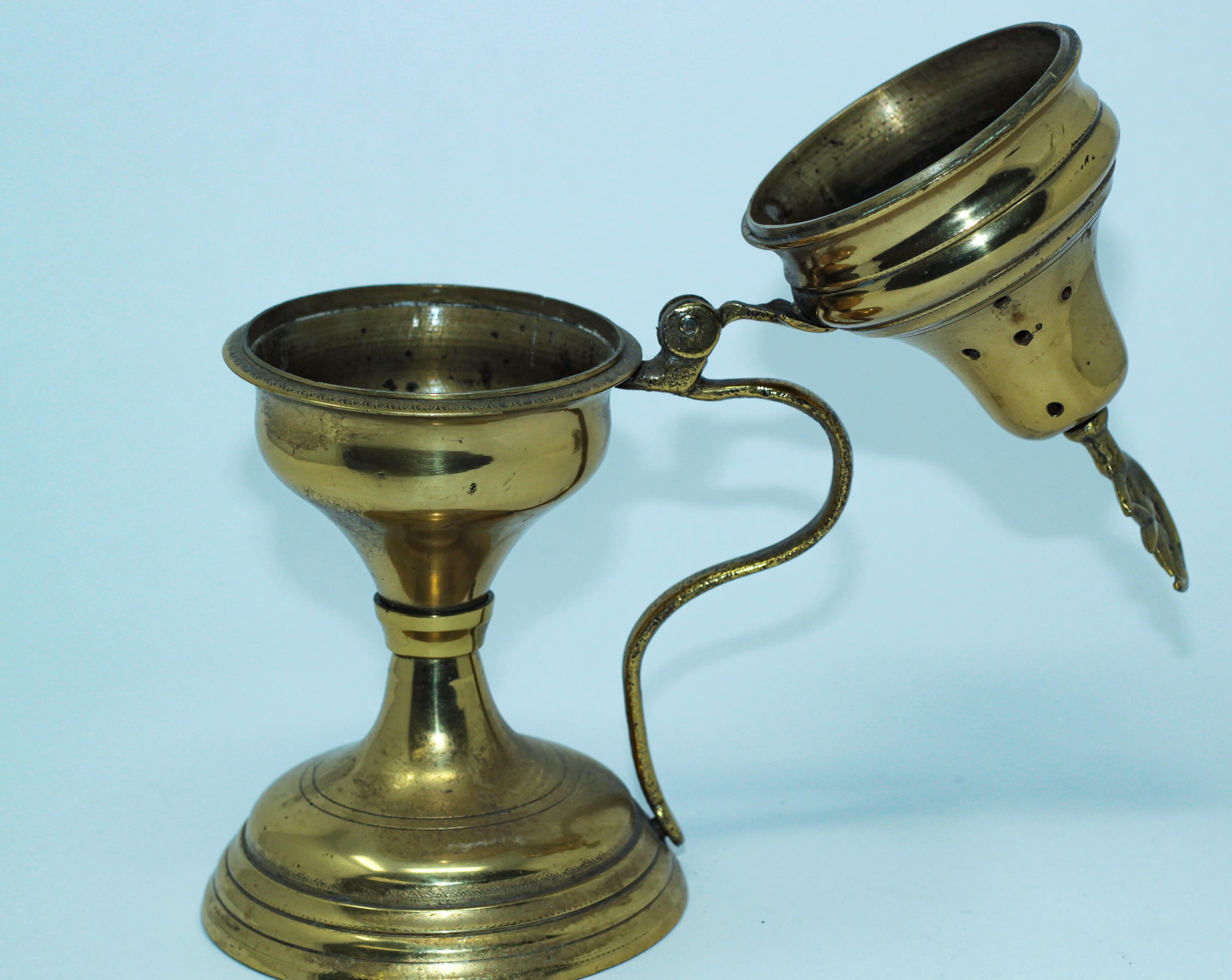 Turkish Polished Brass Incense Burner with Crescent Moon and Star Symbol