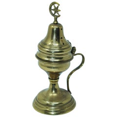 Polished Brass Incense Burner with Crescent Moon and Star Symbol