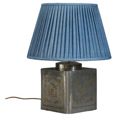 Polished Brass Inlaid Pewter Tea Canister Lamp