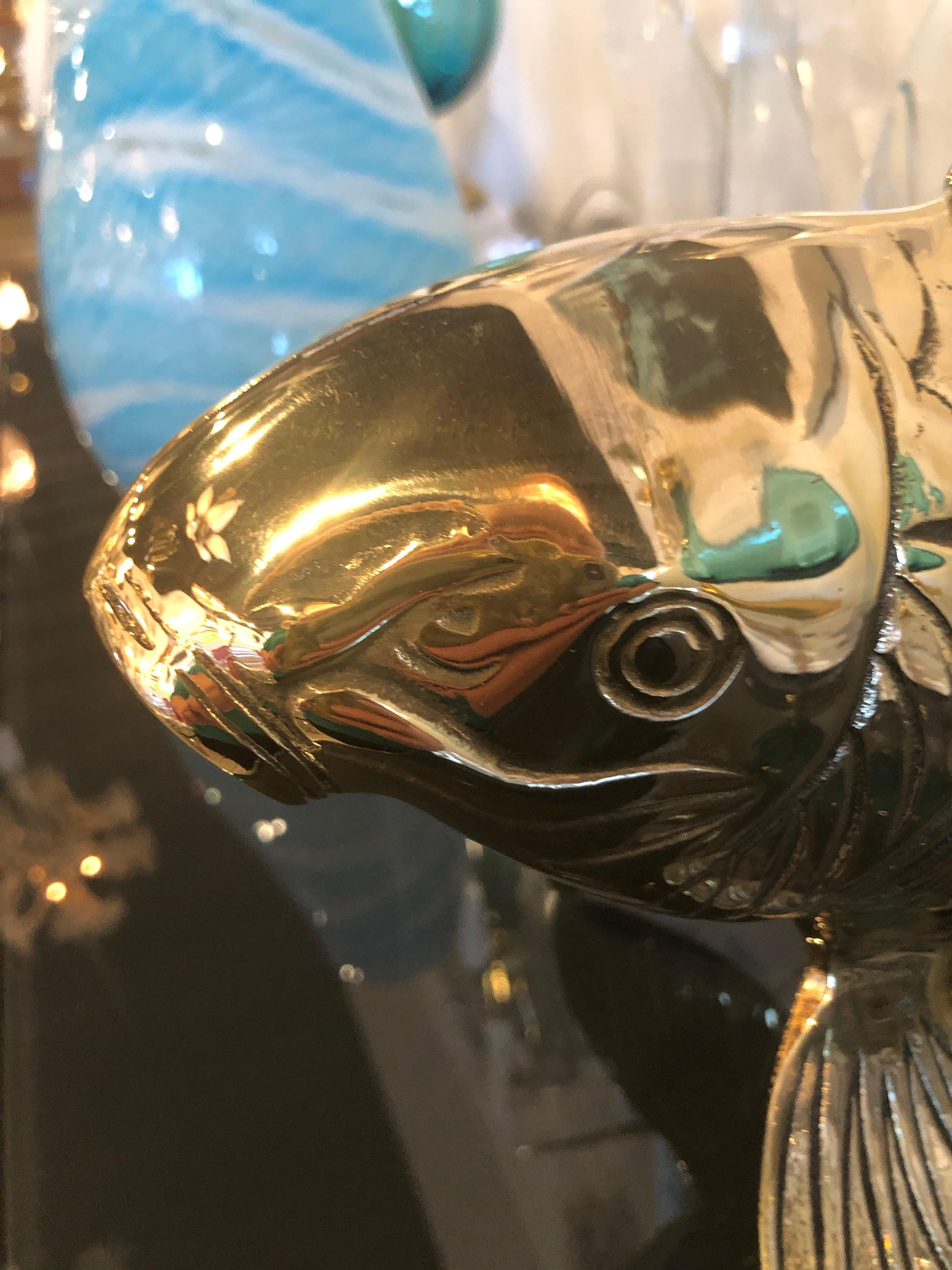 Polished Brass Koi Fish Monumental Statue Vintage Hollywood Regency 3