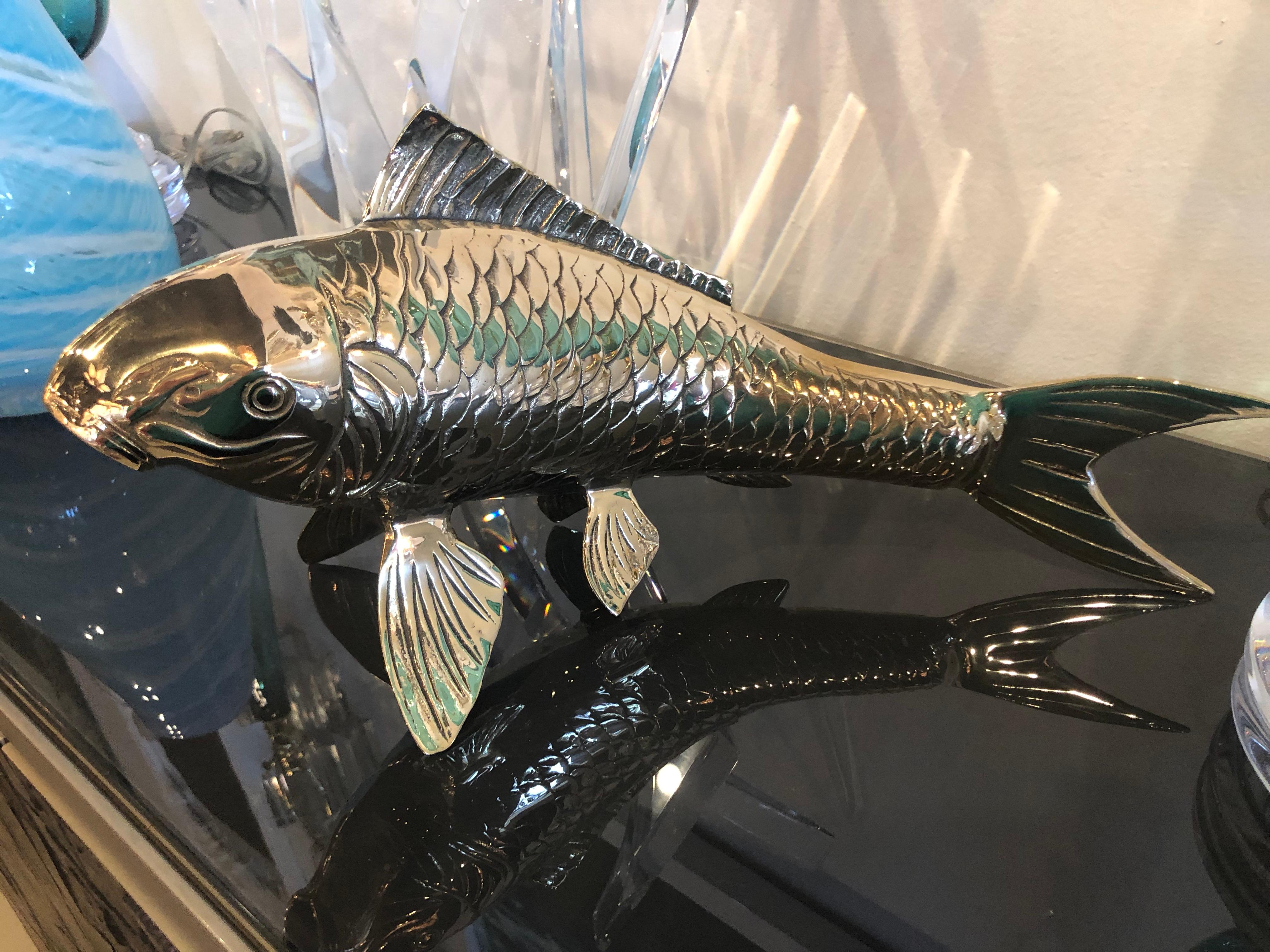 Polished Brass Koi Fish Monumental Statue Vintage Hollywood Regency 4