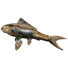 Polished Brass Koi Fish Monumental Statue Vintage Hollywood Regency