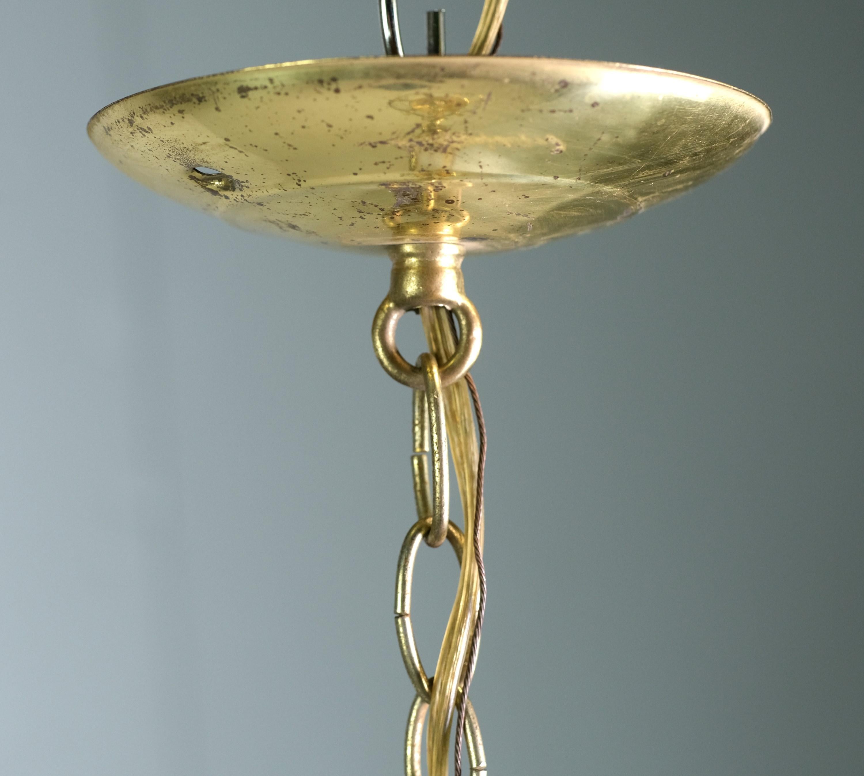 Polished Brass Lantern Pendant Light Beveled Glass Shades For Sale 2