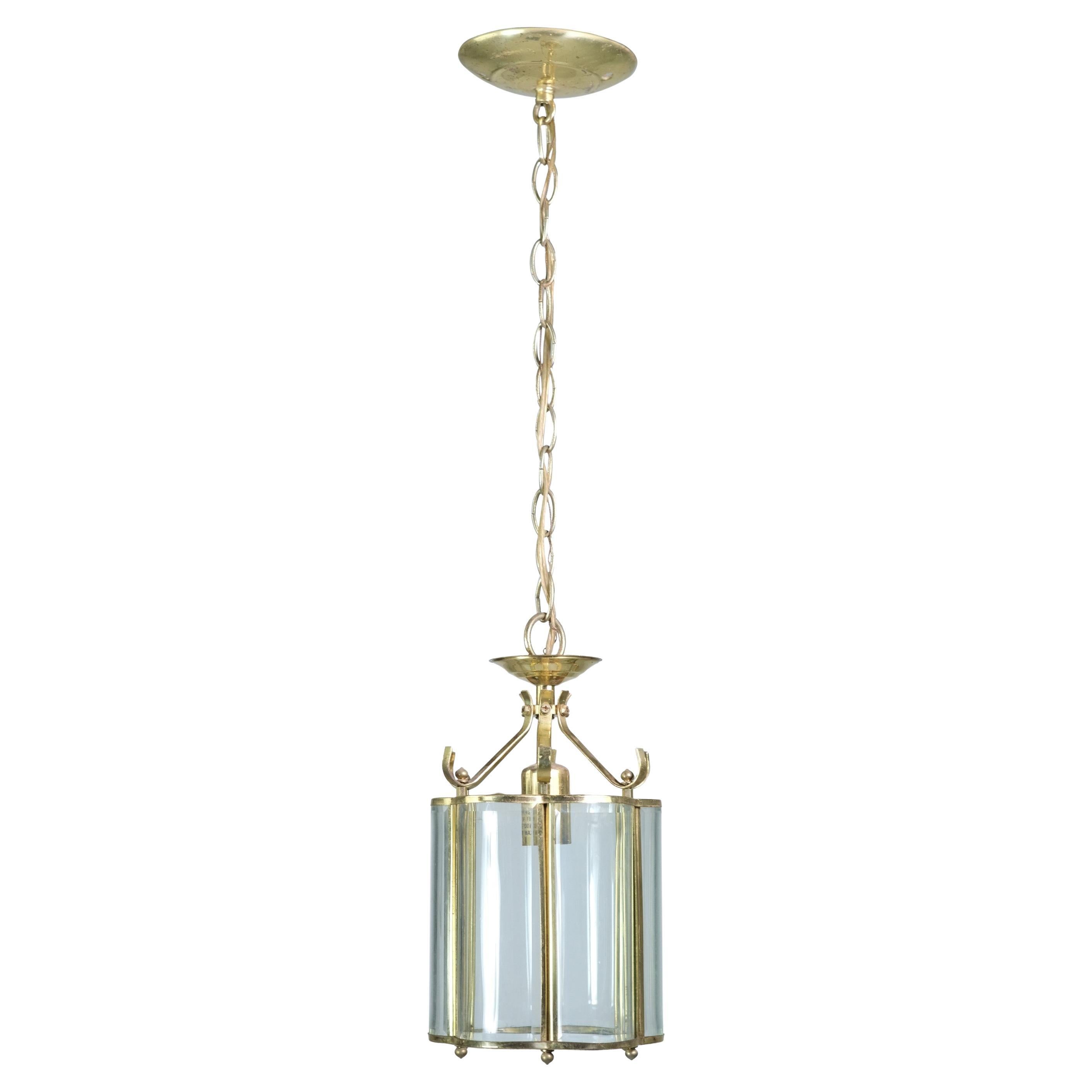 Polished Brass Lantern Pendant Light Beveled Glass Shades For Sale